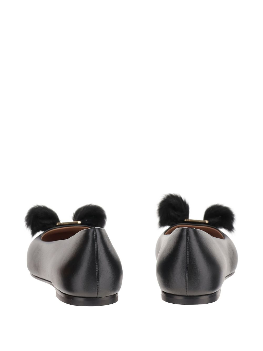 Vara leather fur-pompom ballerina shoes - 3