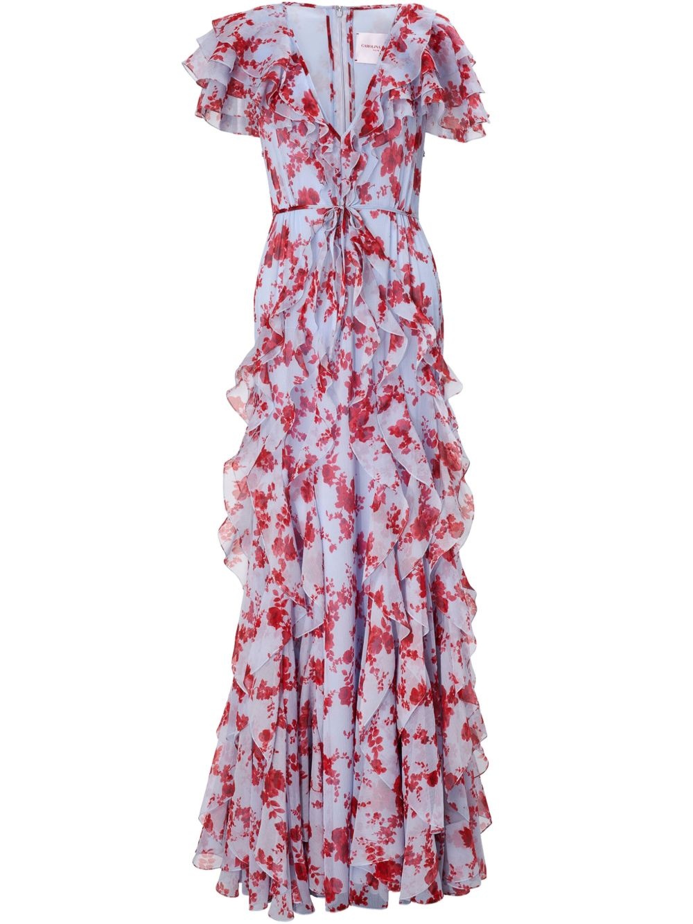floral-print ruffled gown - 1