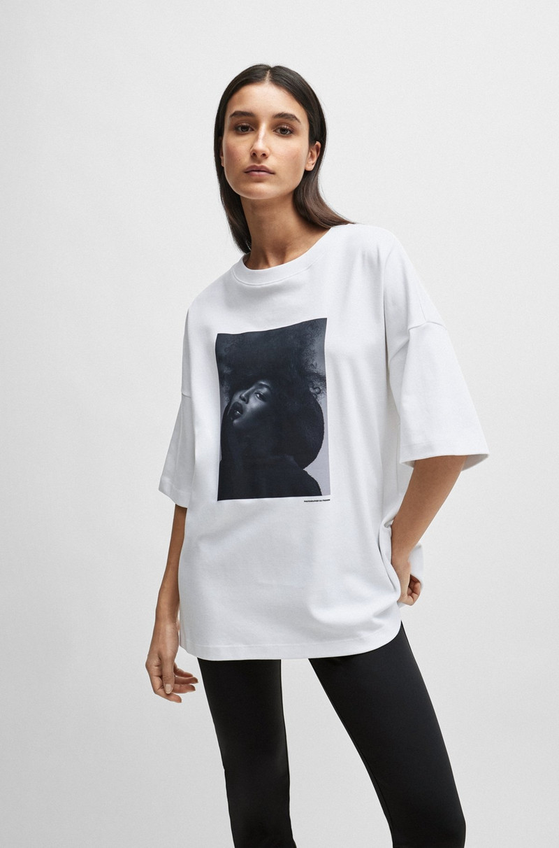 NAOMI X BOSS INTERLOCK-COTTON T-SHIRT WITH DROPPED SHOULDERS 2