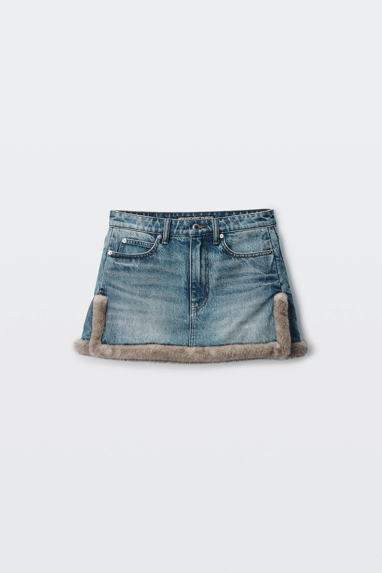 faux fur trim denim skirt - 1