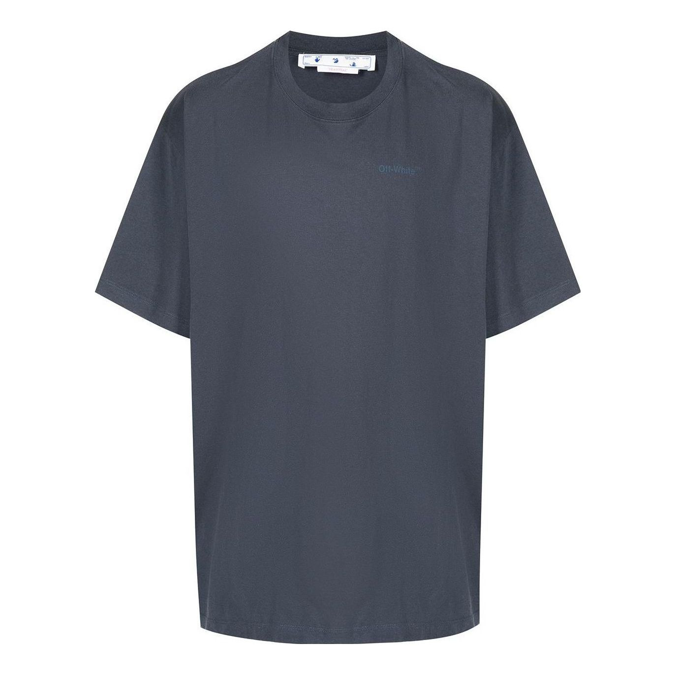 Men's Off-White Stripe Printing Short Sleeve Loose Fit Navy Blue T-Shirt OMAA038S22JER0024646 - 1