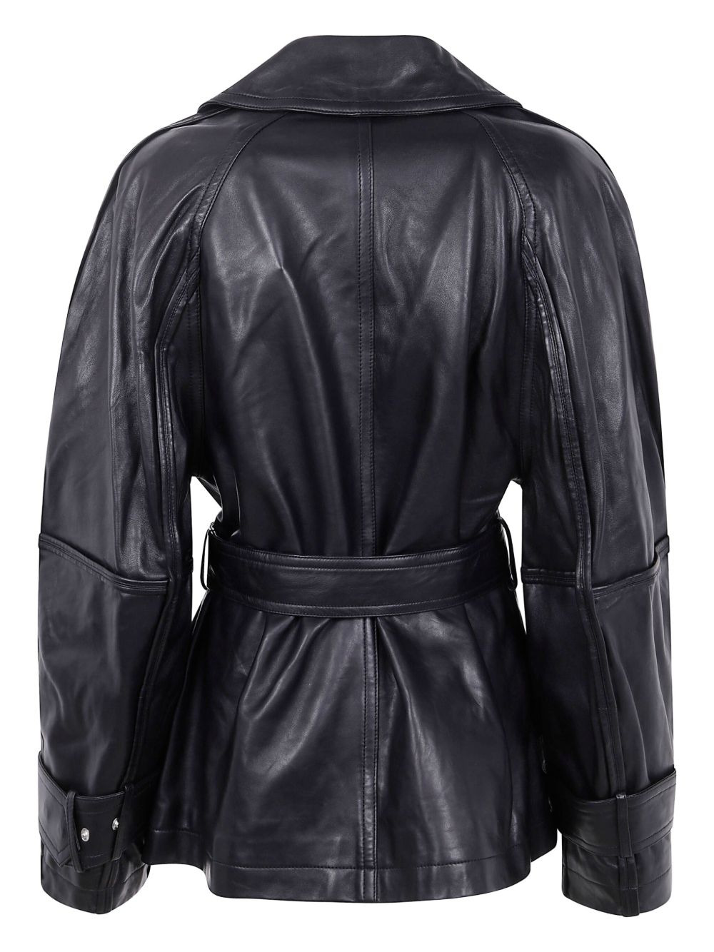 belted double-breasted leather jacket - 2