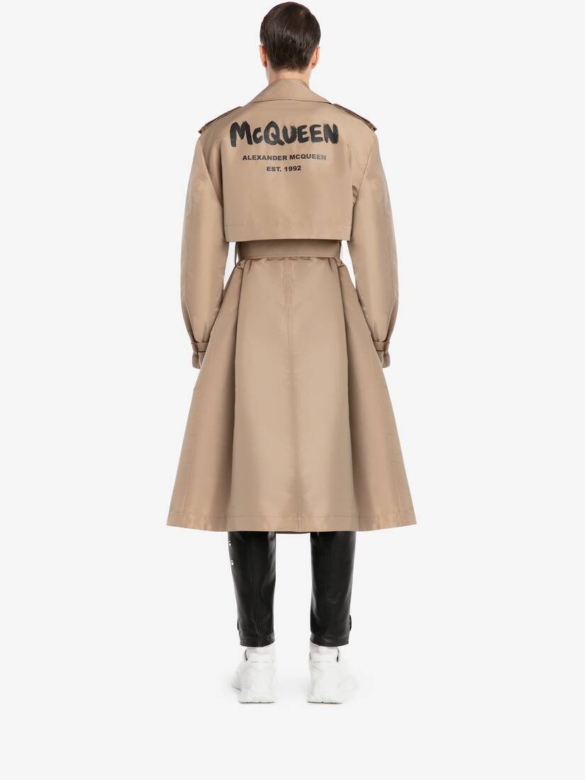 Mcqueen Graffiti Trench Coat in Black/beige - 4