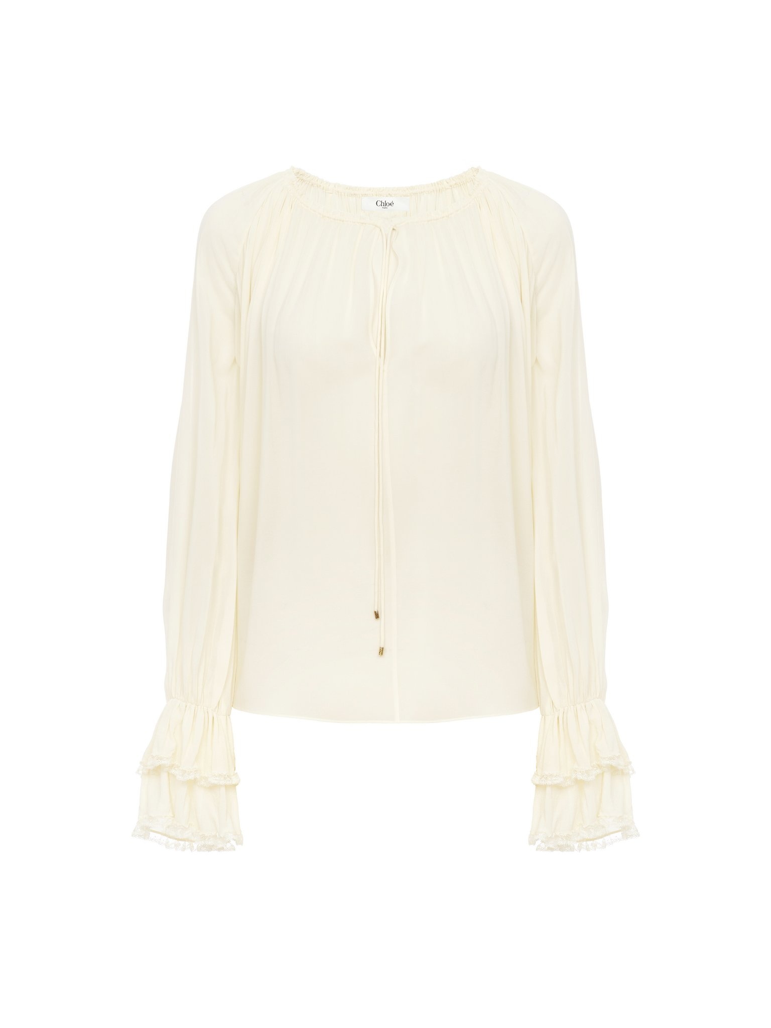 GATHERED V-NECK TOP IN SILK GEORGETTE - 1