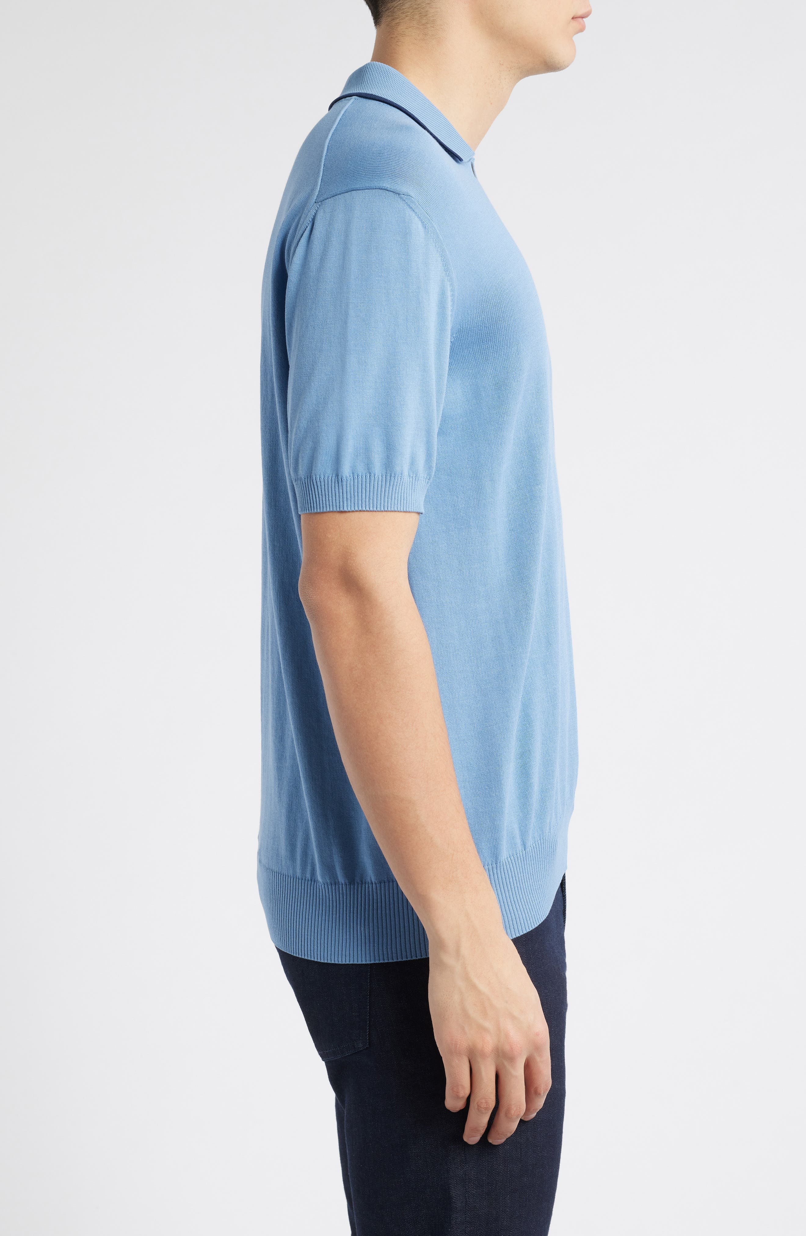Canali Regular Fit Johnny Collar Polo in Light Blue at Nordstrom - 3