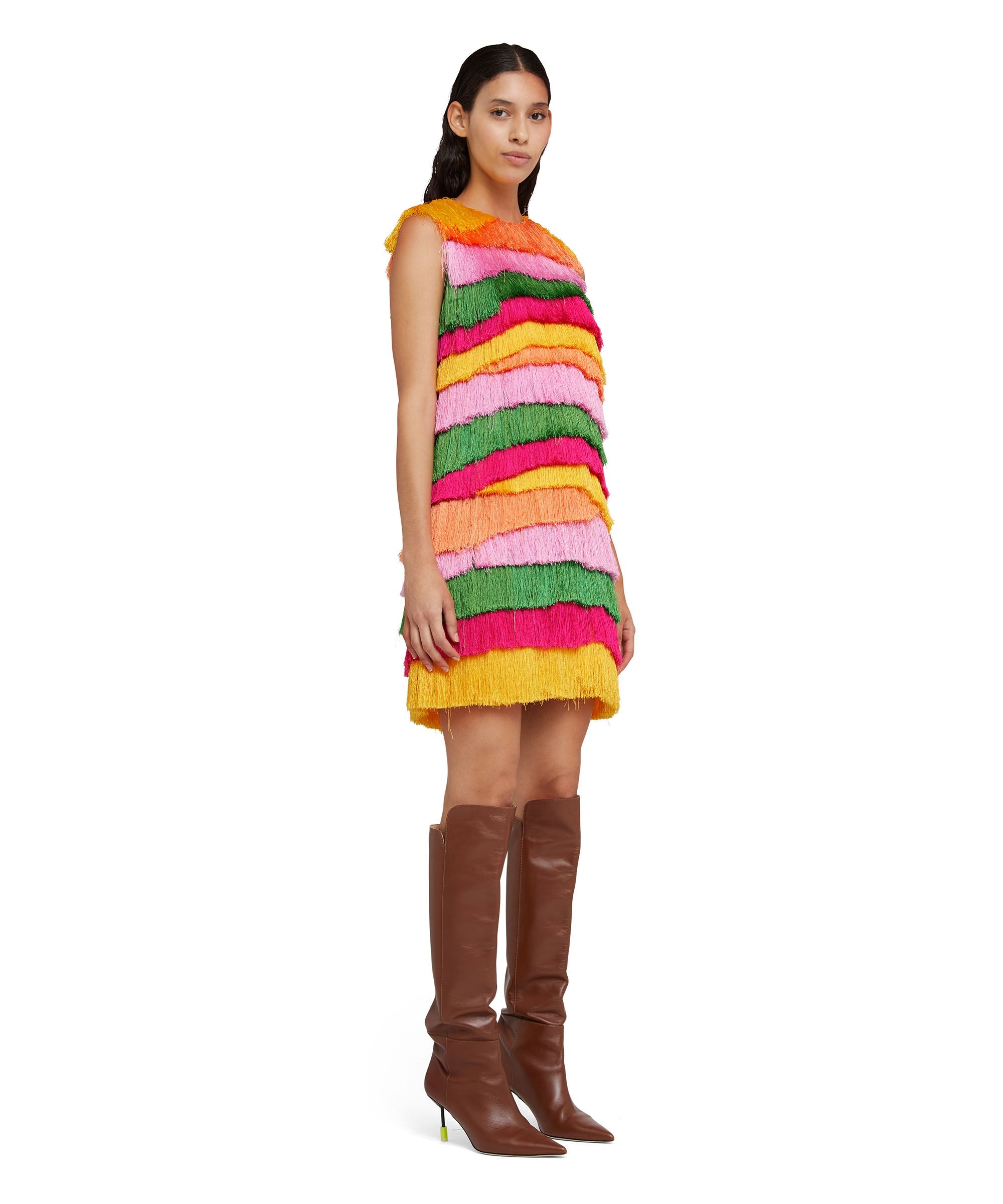 Mini sheathe dress with multicolor fringe - 4
