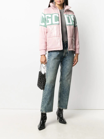 GCDS logo-knit high-shine puffer jacket outlook