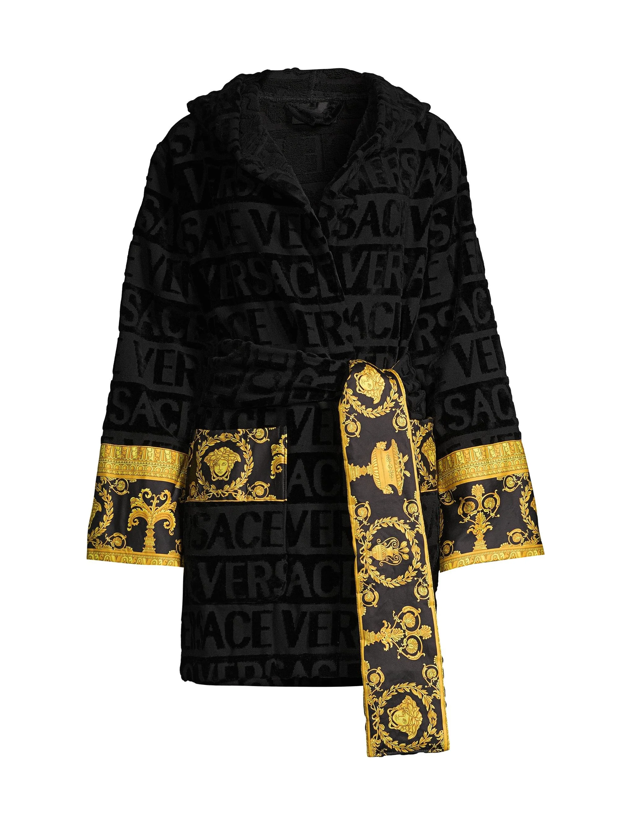 VERSACE Women's Monogram Bathrobe - Black - 400014902960 | REVERSIBLE