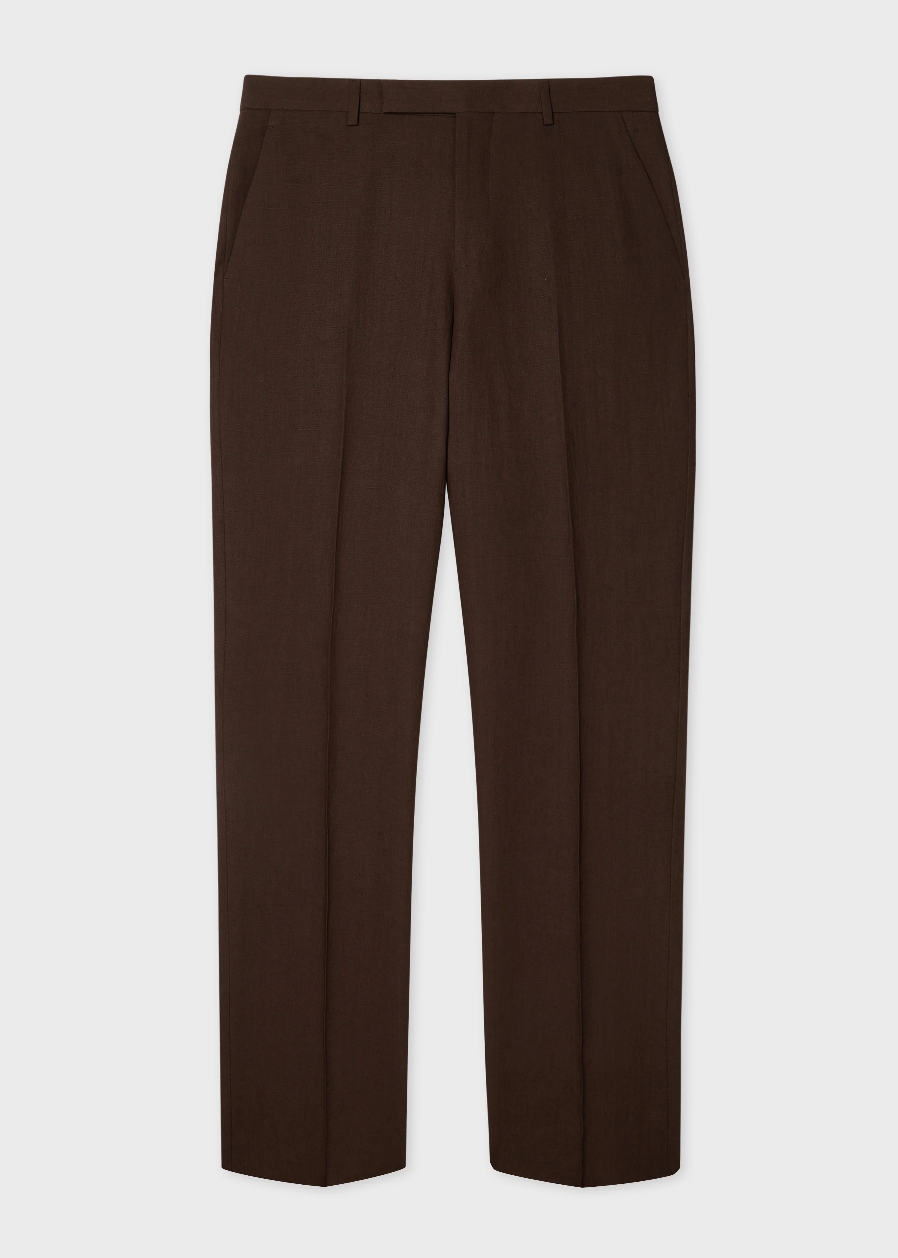 Tapered-Fit Dark Brown Linen Trousers - 1