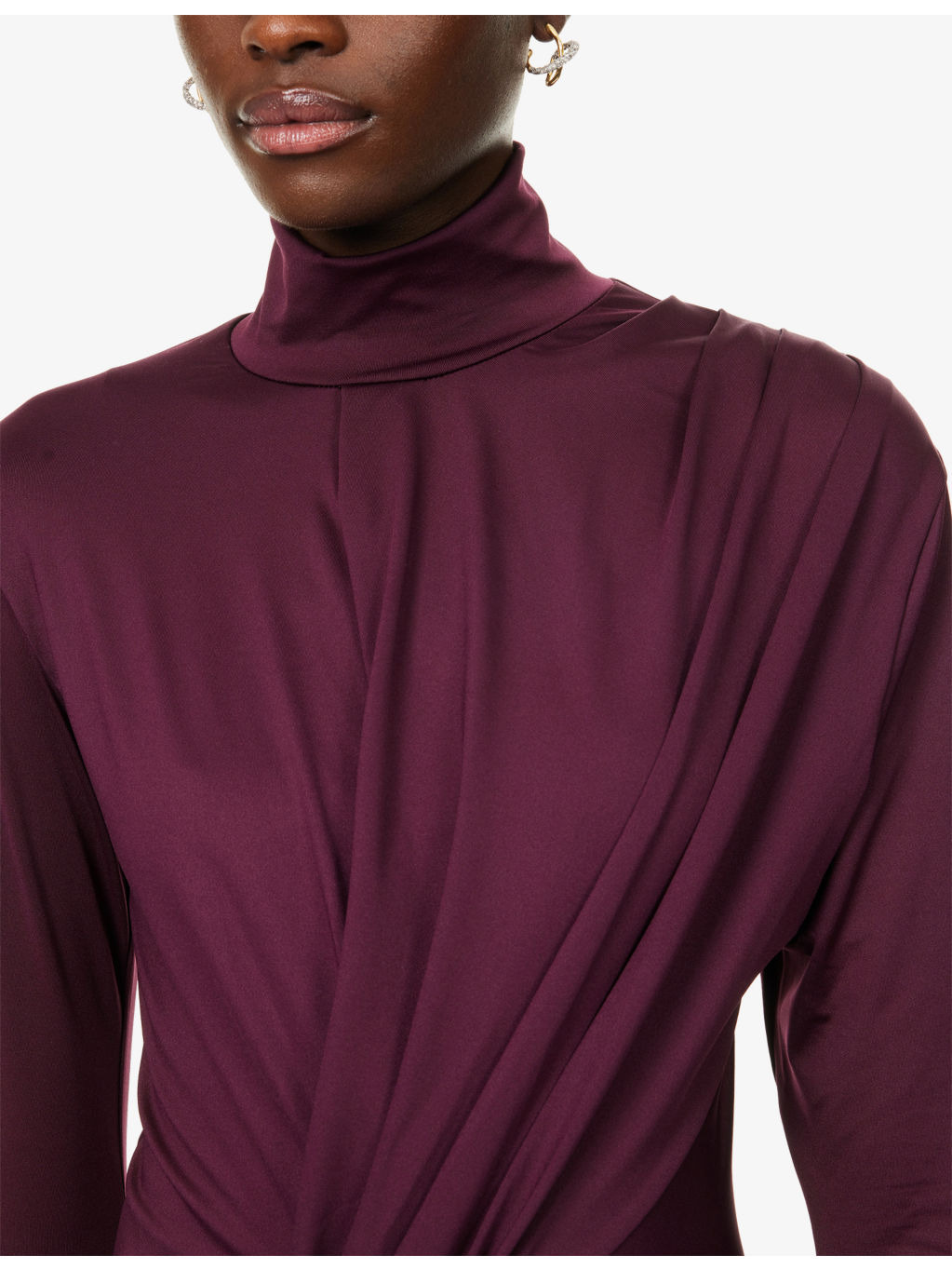 Draped Long-Sleeves Stretch-Woven Midi Dress - 5