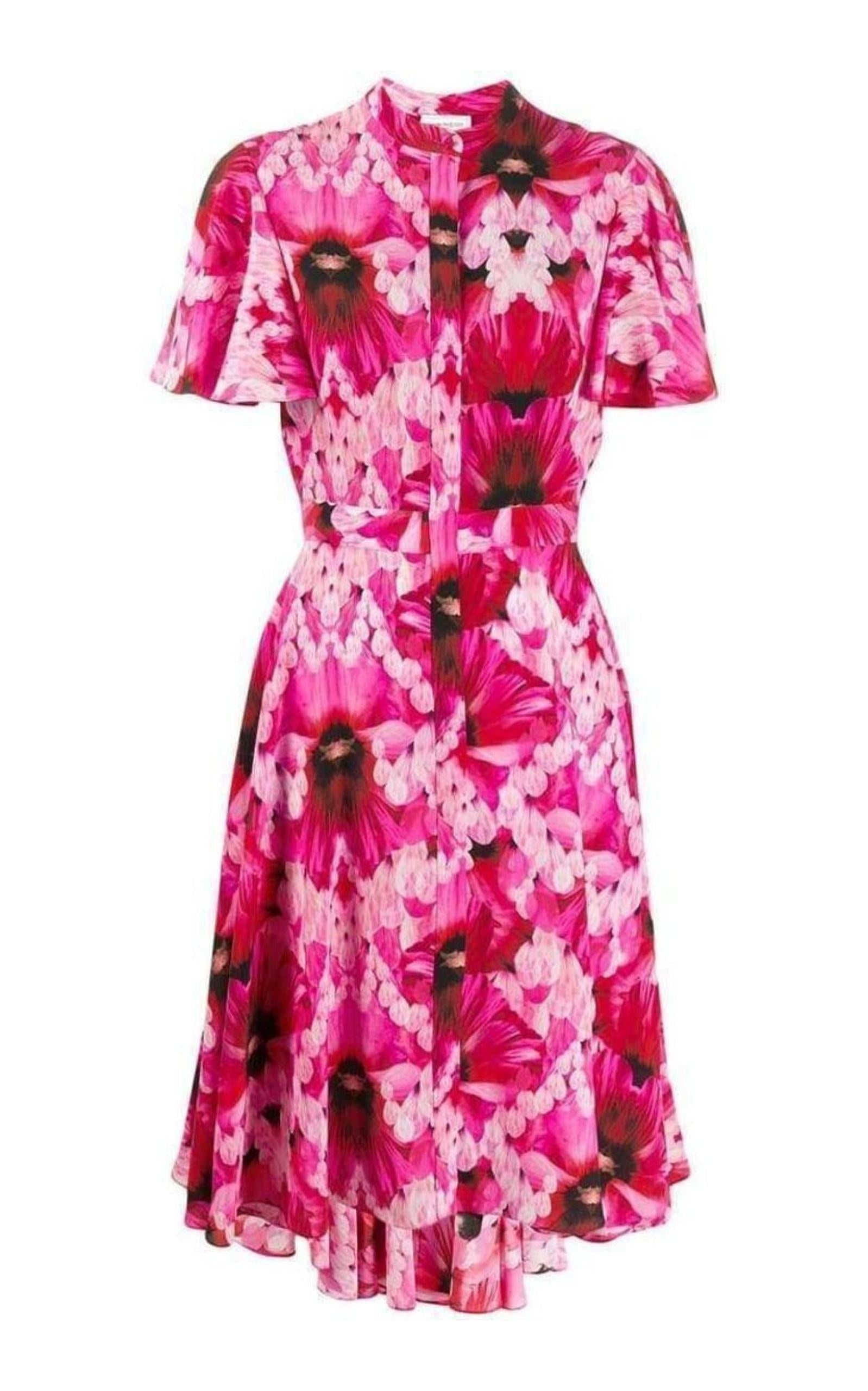 Flower Print Silk Tea Dress - 1