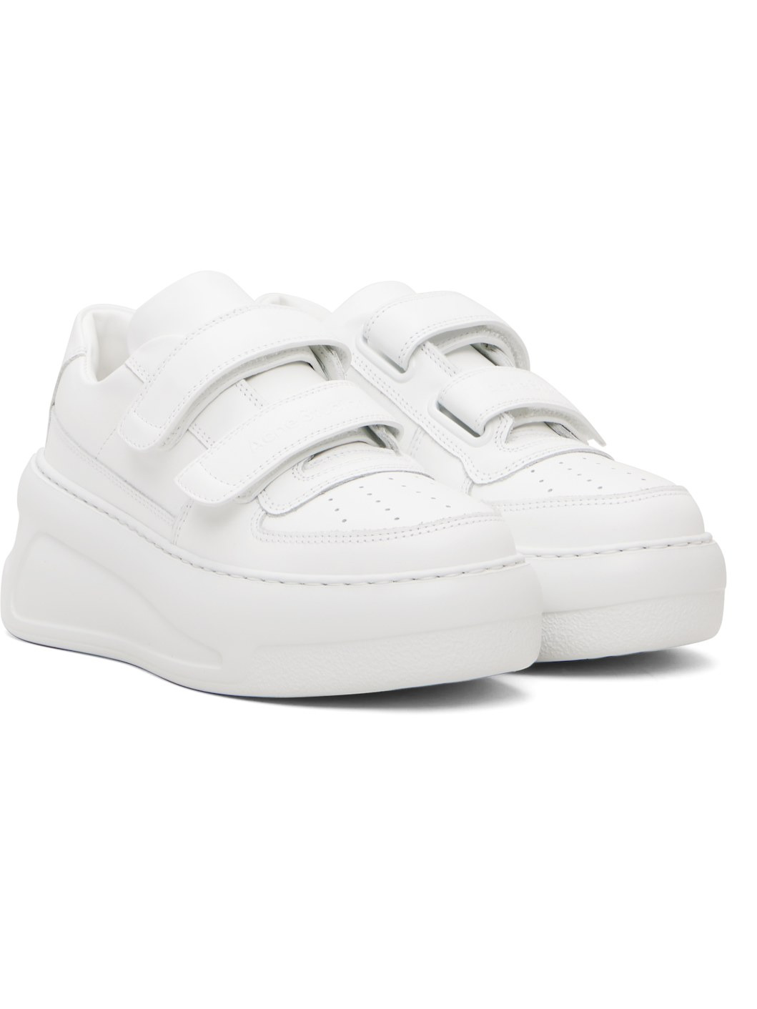 White Velcro Strap Platform Sneakers - 4