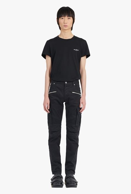 Faded black cotton cargo jeans with embossed Balmain logo - 4