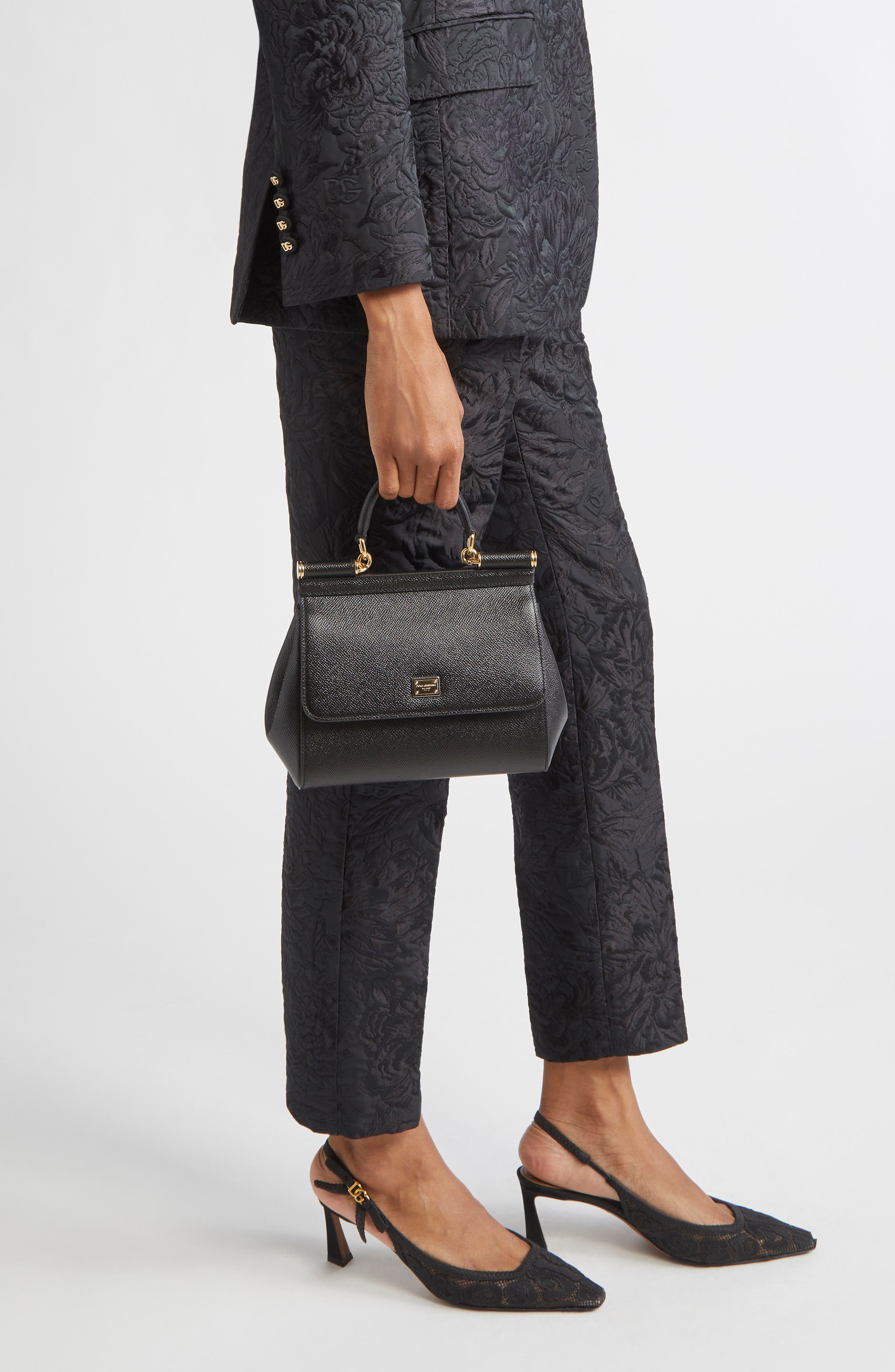 Dolce&Gabbana Medium Sicily Leather Top Handle Bag in 80999 Black at Nordstrom - 2