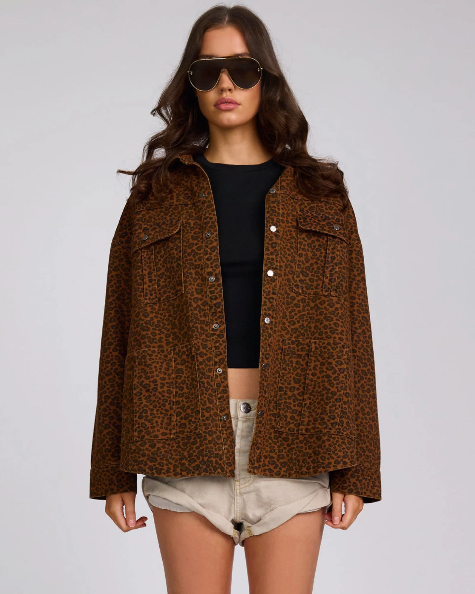 Longline Denim Jacket - Cheetah Print - 1