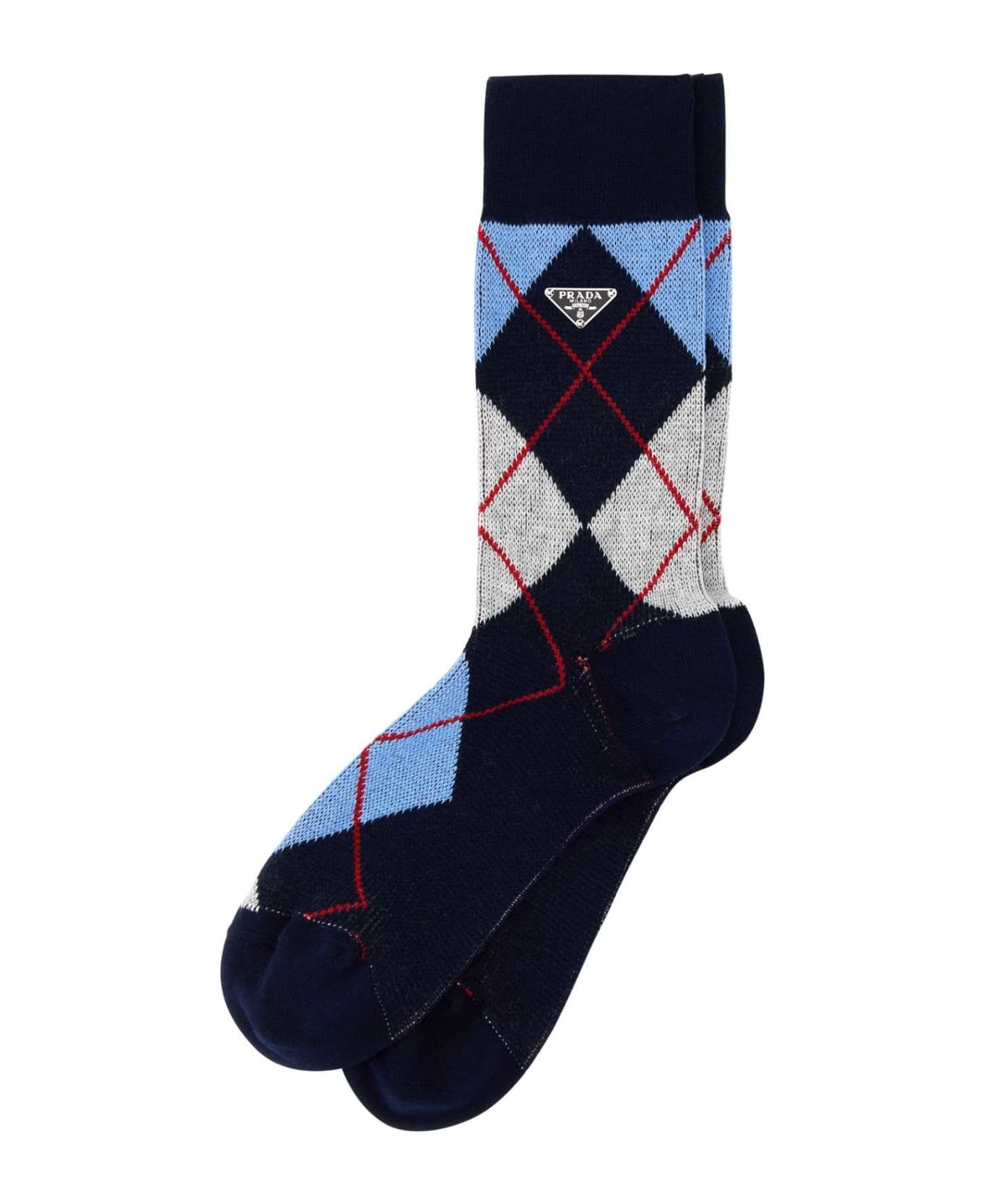 Embroidered Stretch Cotton Blend Socks - 1