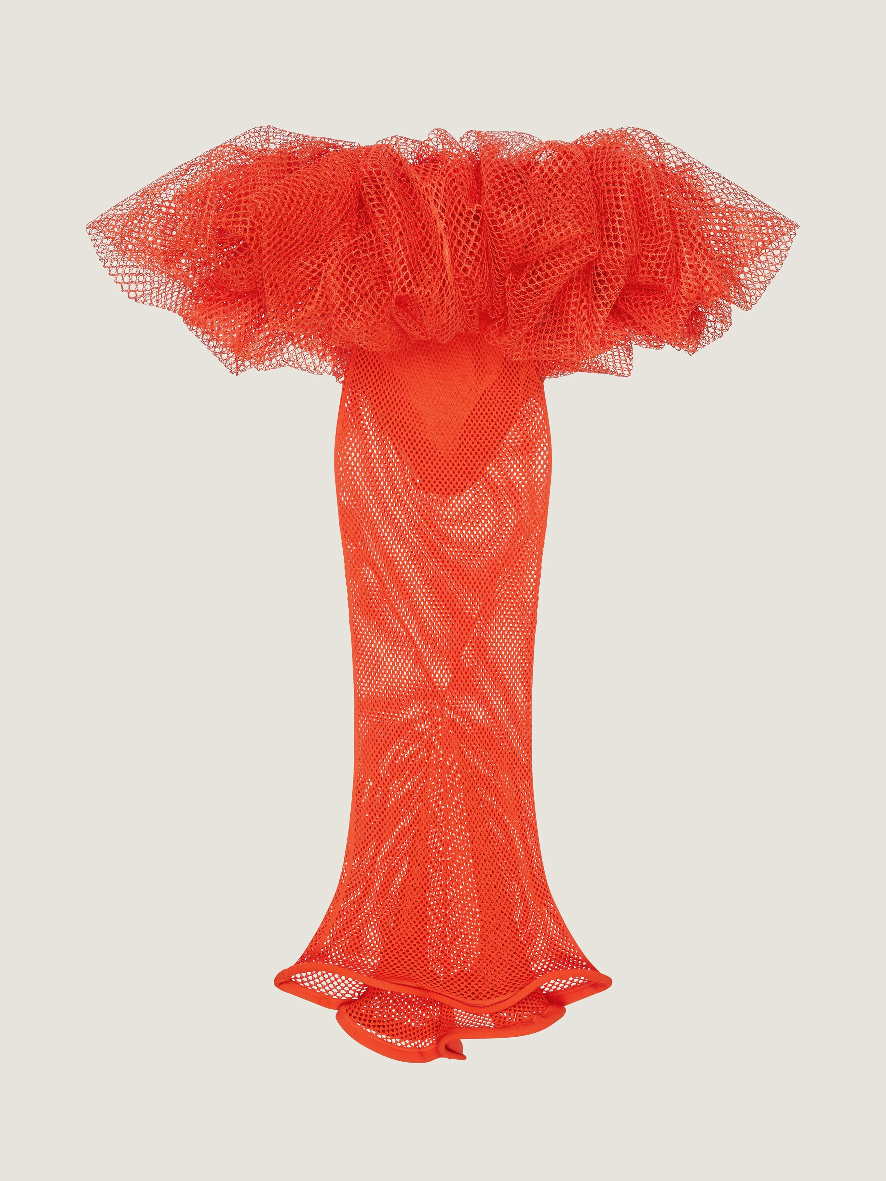 LONG RUFFLED DRESS IN MESH - 1