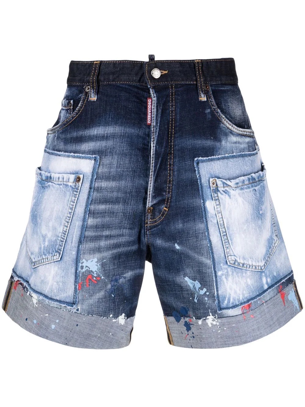 patchwork wide-leg denim shorts - 1