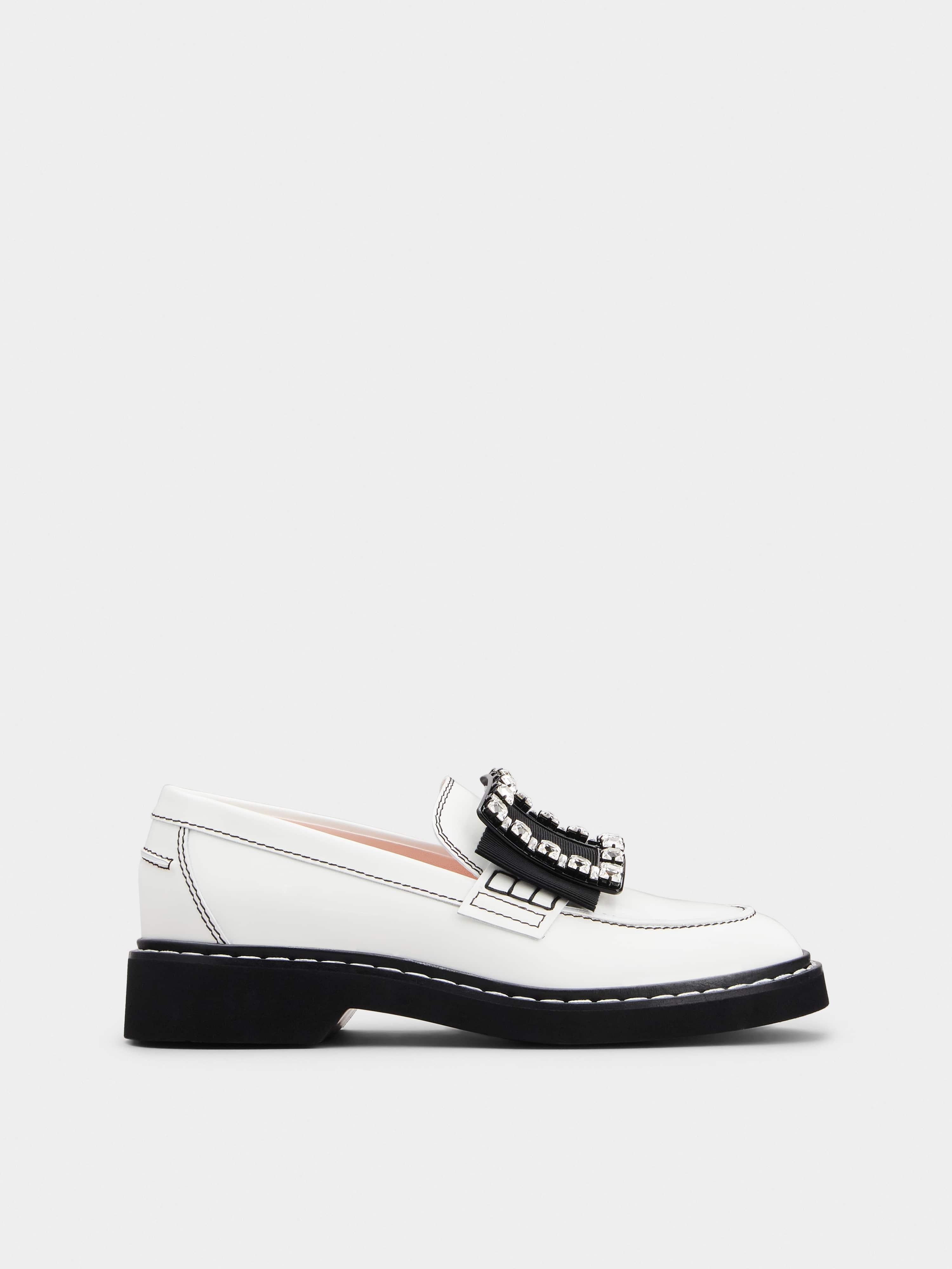 Viv' Rangers Stitch Strass Buckle Loafers in Leather - 1
