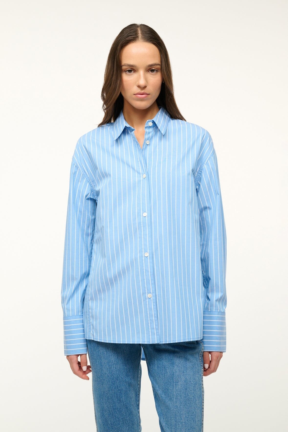 STAUD KELLY SHIRT AZURE PINSTRIPE - 3