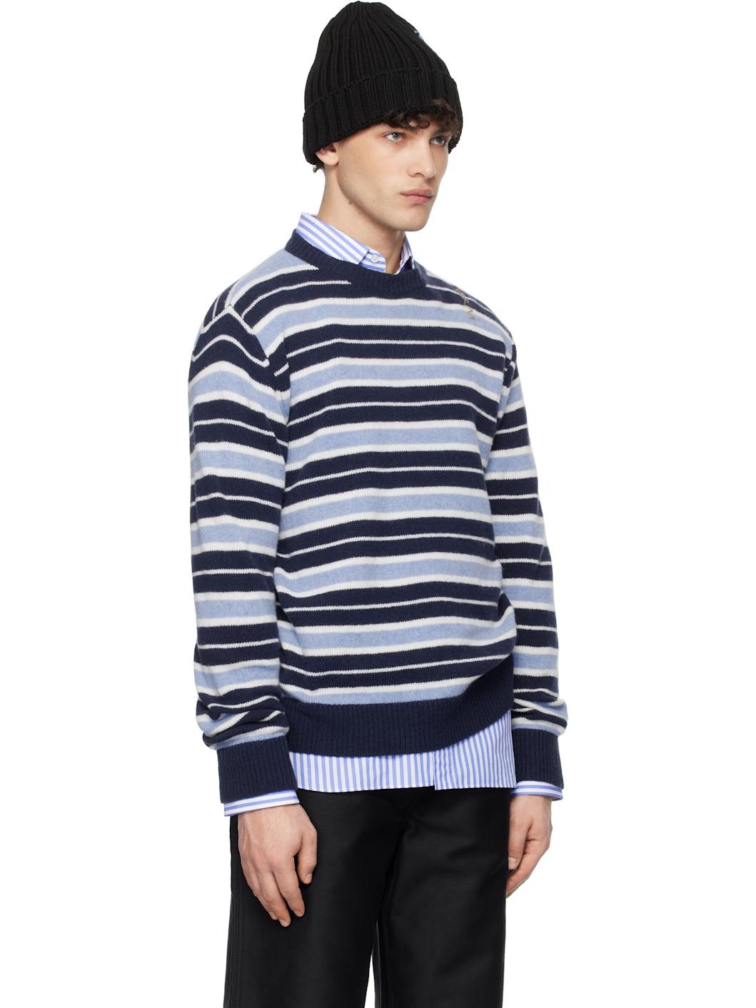 Blue & White Iconic Stripe Cashmere Blend Sweater - 2