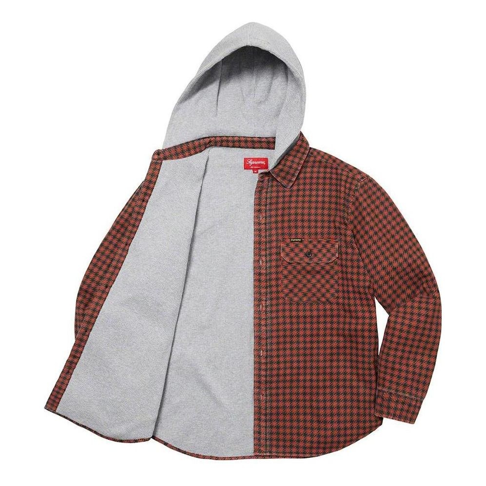 Supreme Houndstooth Flannel Hooded Shirt 'Brown Grey' SUP-FW22-725 - 2