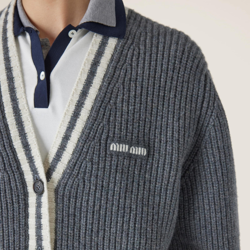 Ribbed knit wool and cashmere cardigan 4