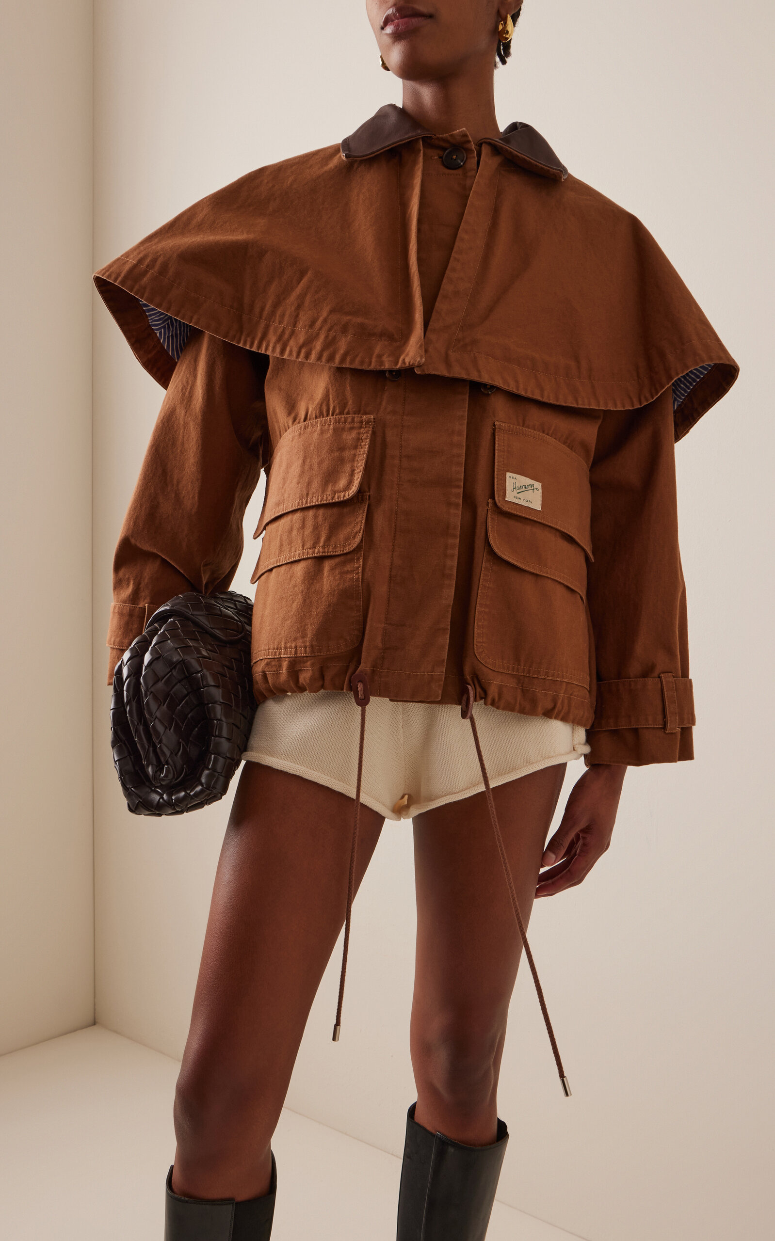 Carolyn Cape-Detailed Cotton Workwear Jacket brown - 4