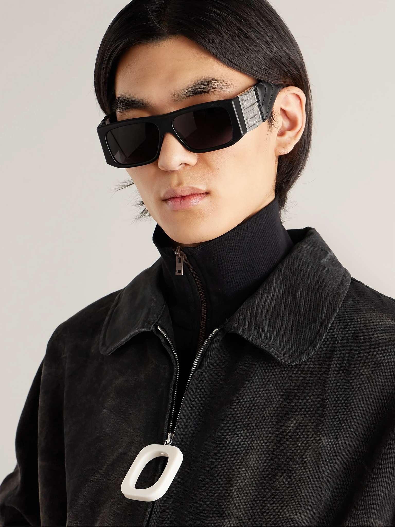 4G Square-Frame Acetate, Silver-tone and Leather Sunglasses - 2