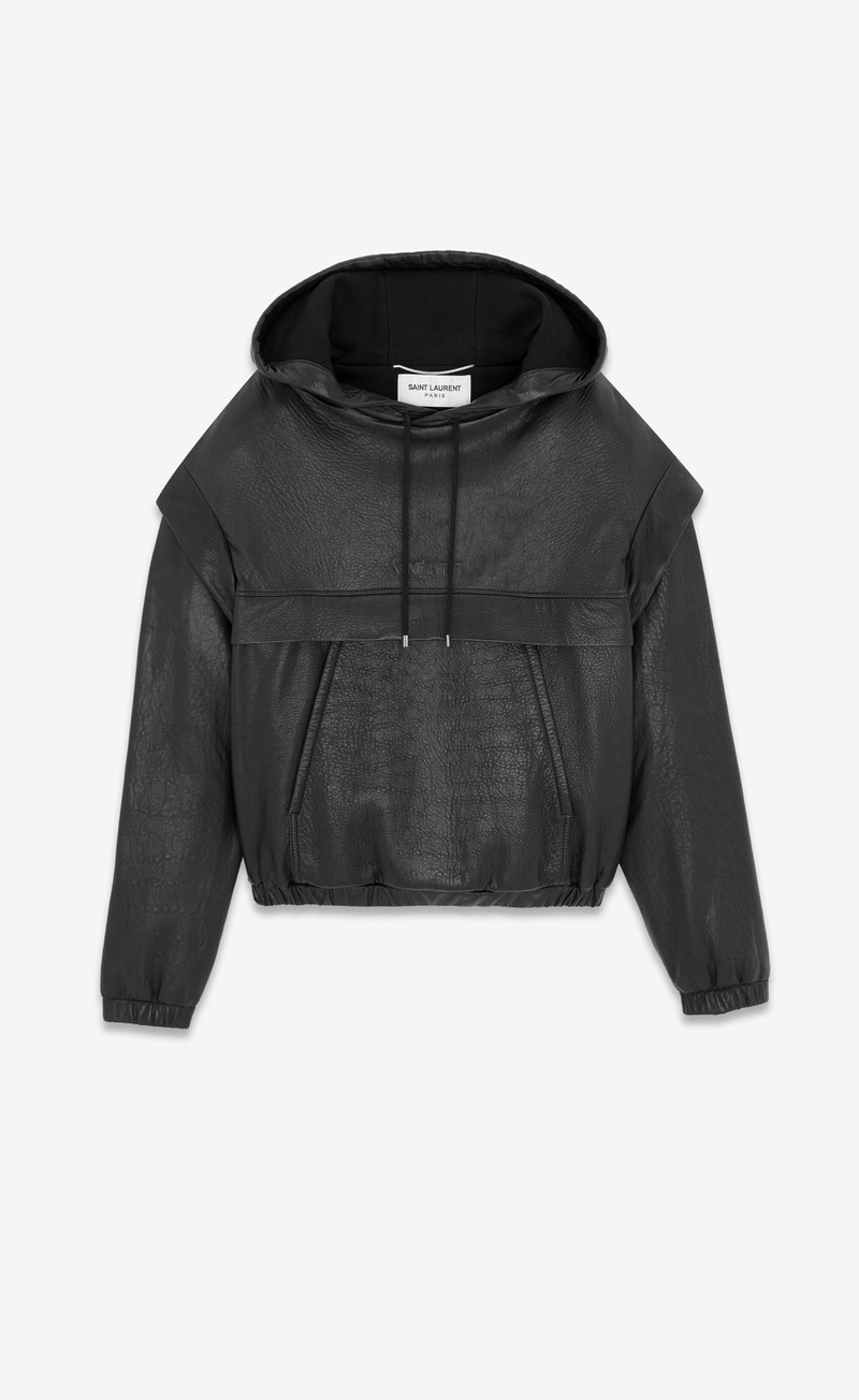 saint laurent hoodie in grained lambskin - 1