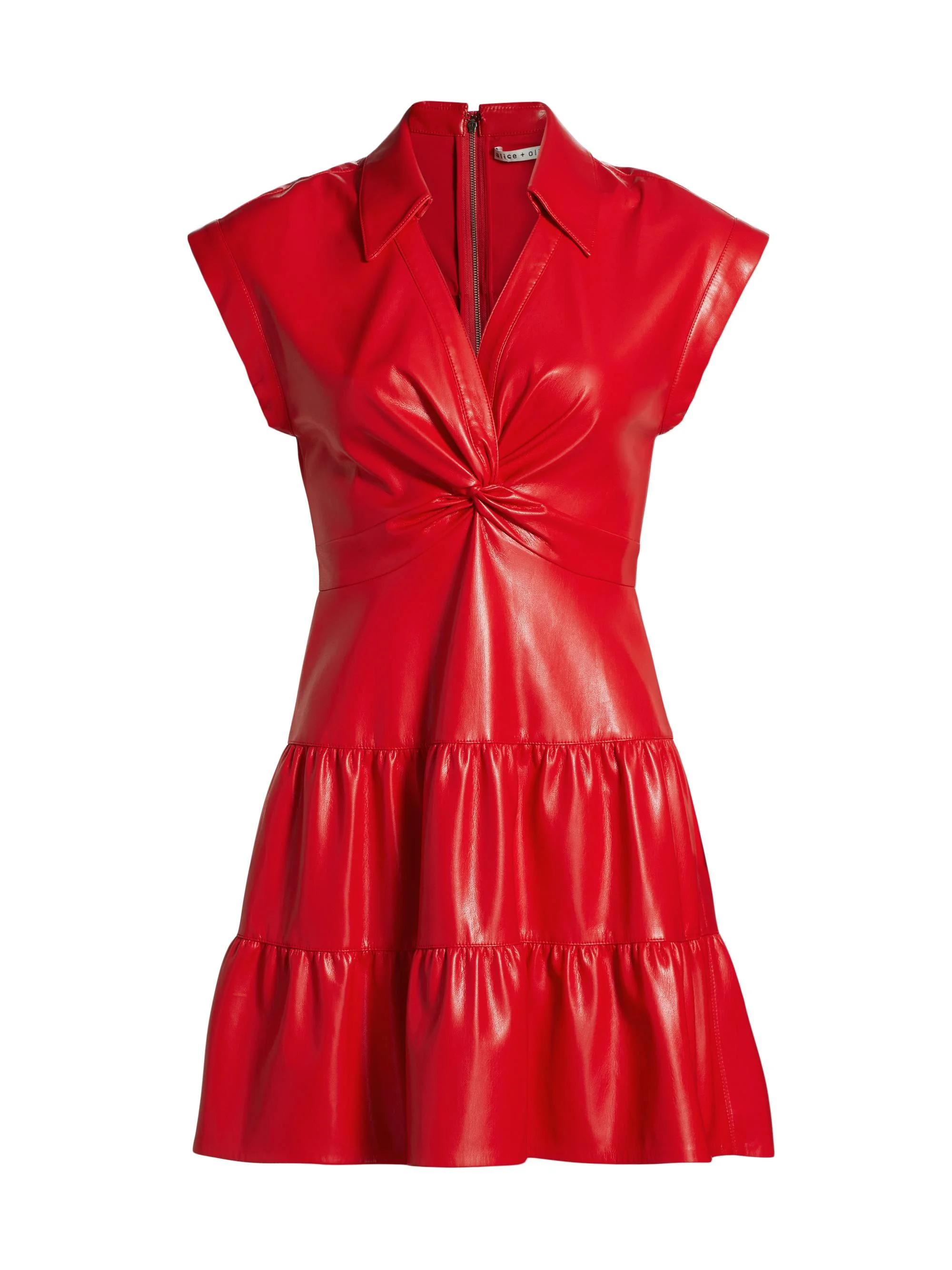 Women's Mila Faux Leather Twist-Front Minidress - Bright Ruby - 1