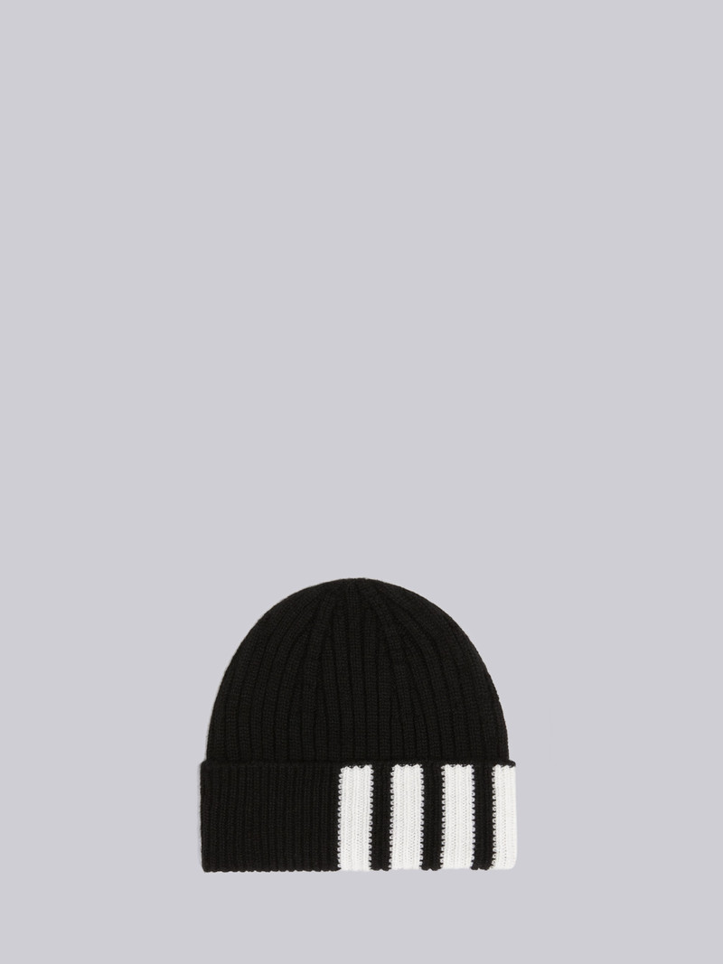 Black Cashmere 4-Bar Knit Hat - 1