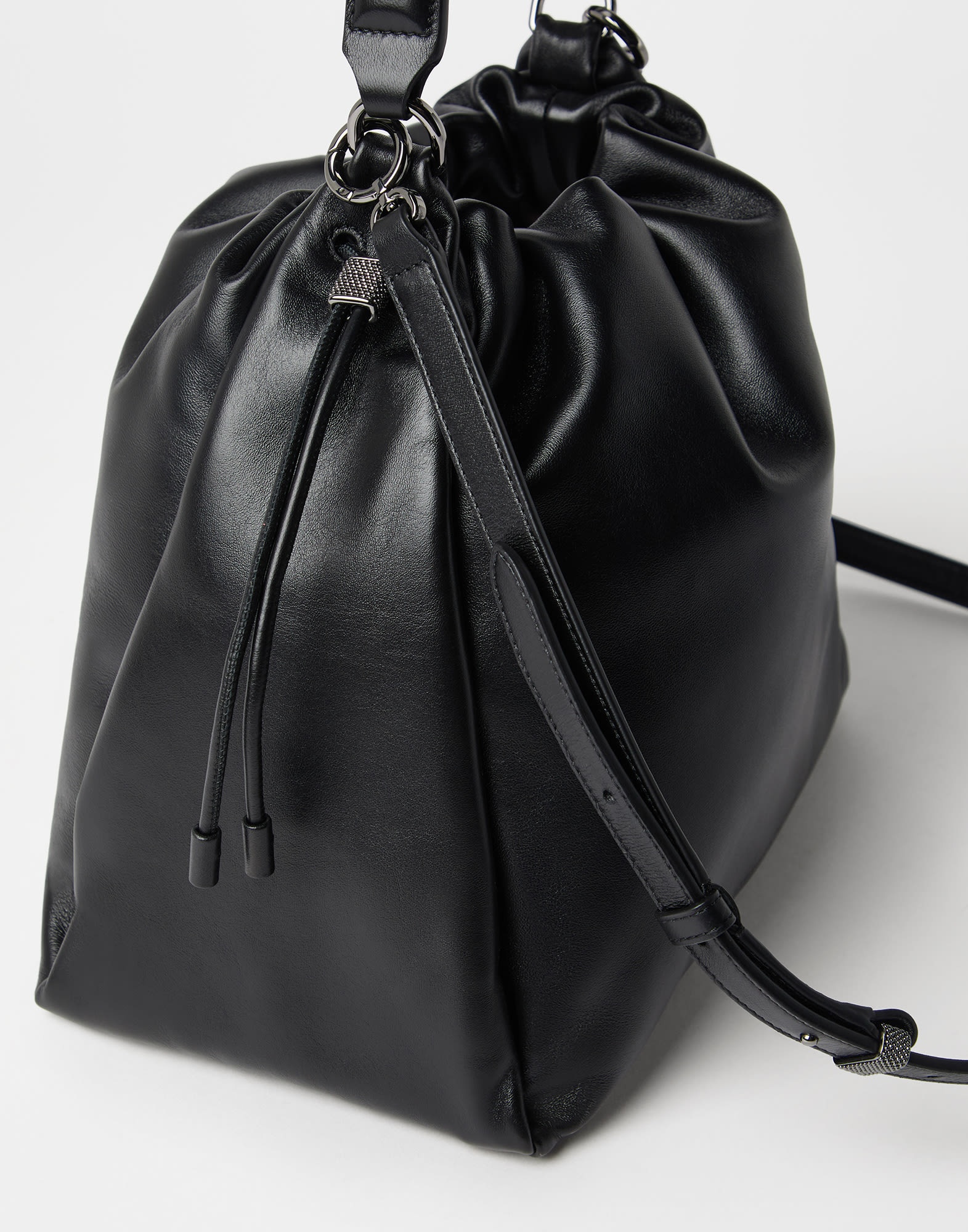 Soft leather bucket bag with monili - 3