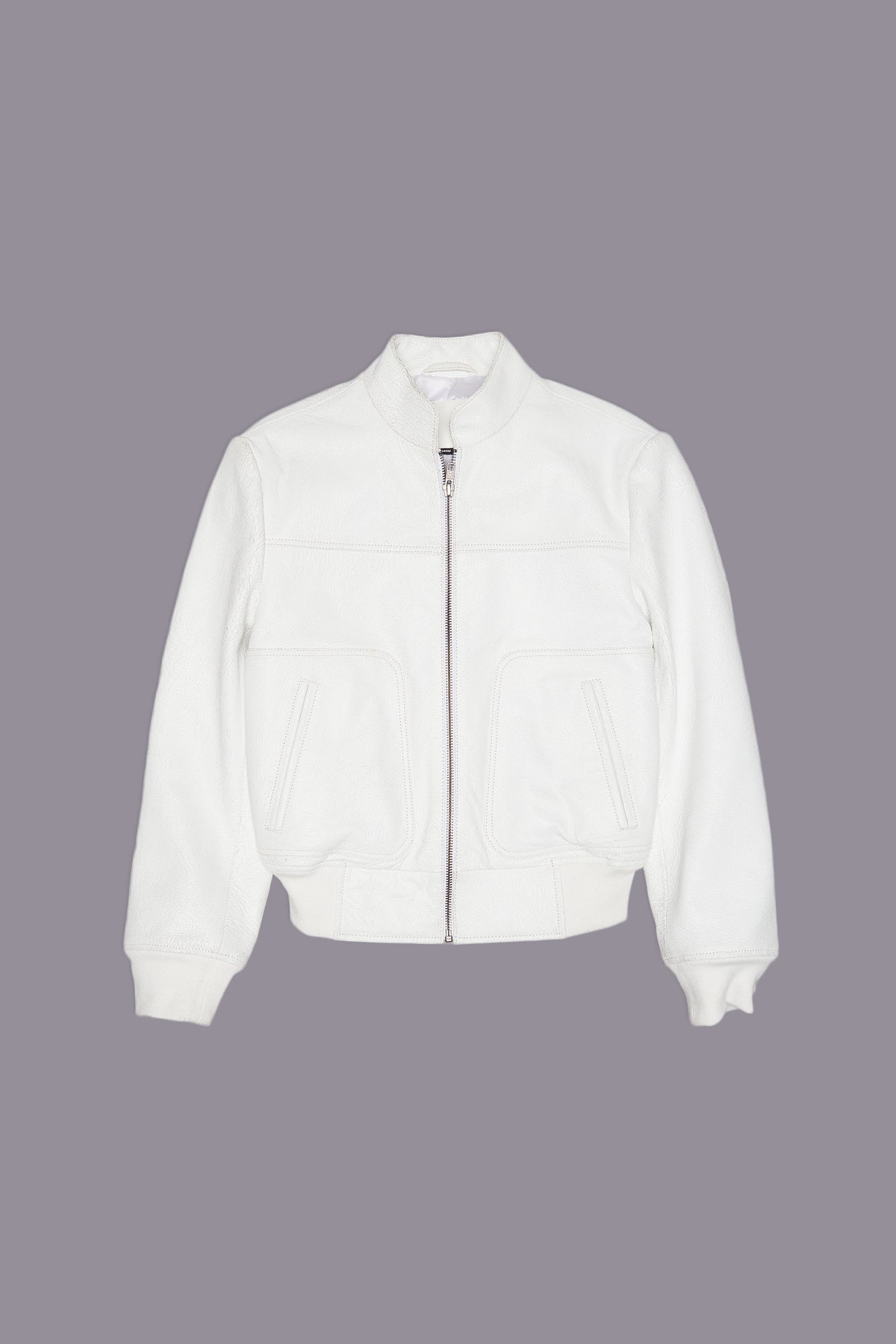 SHRUNKEN LEATHER JACKET WITH STAND COLLAR - CRACKLE WHITE - 5