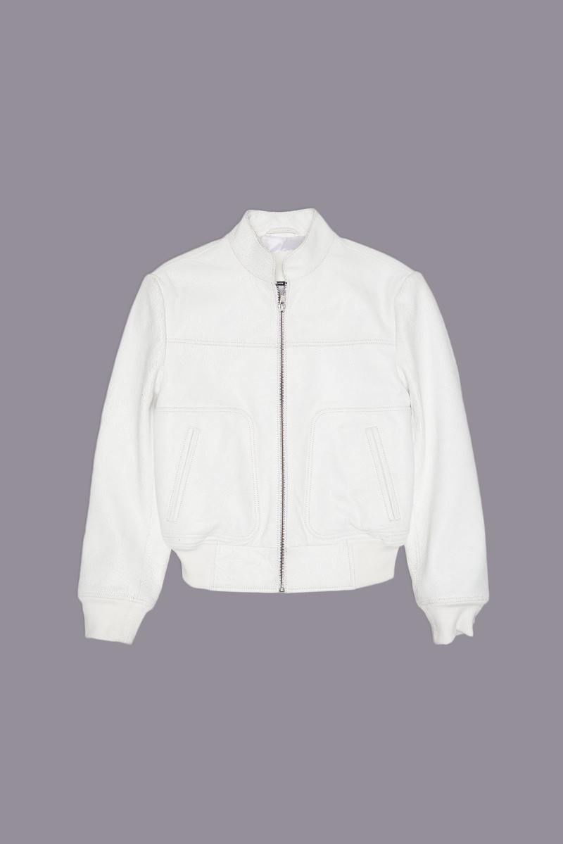 SHRUNKEN LEATHER JACKET WITH STAND COLLAR - CRACKLE WHITE 5