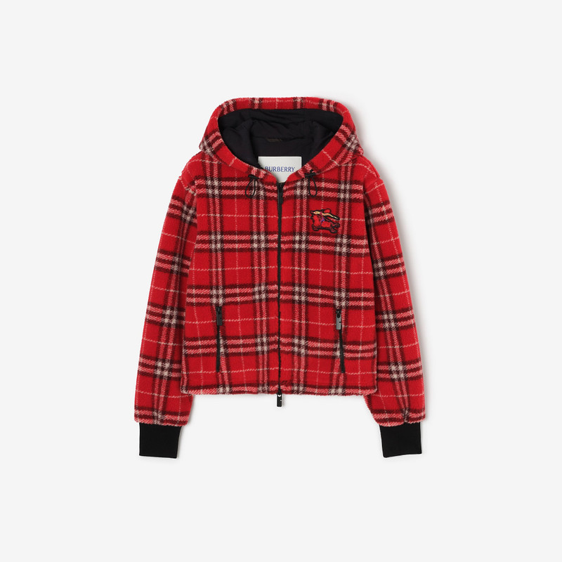 Cropped Check Fleece Hooded Jacket 1