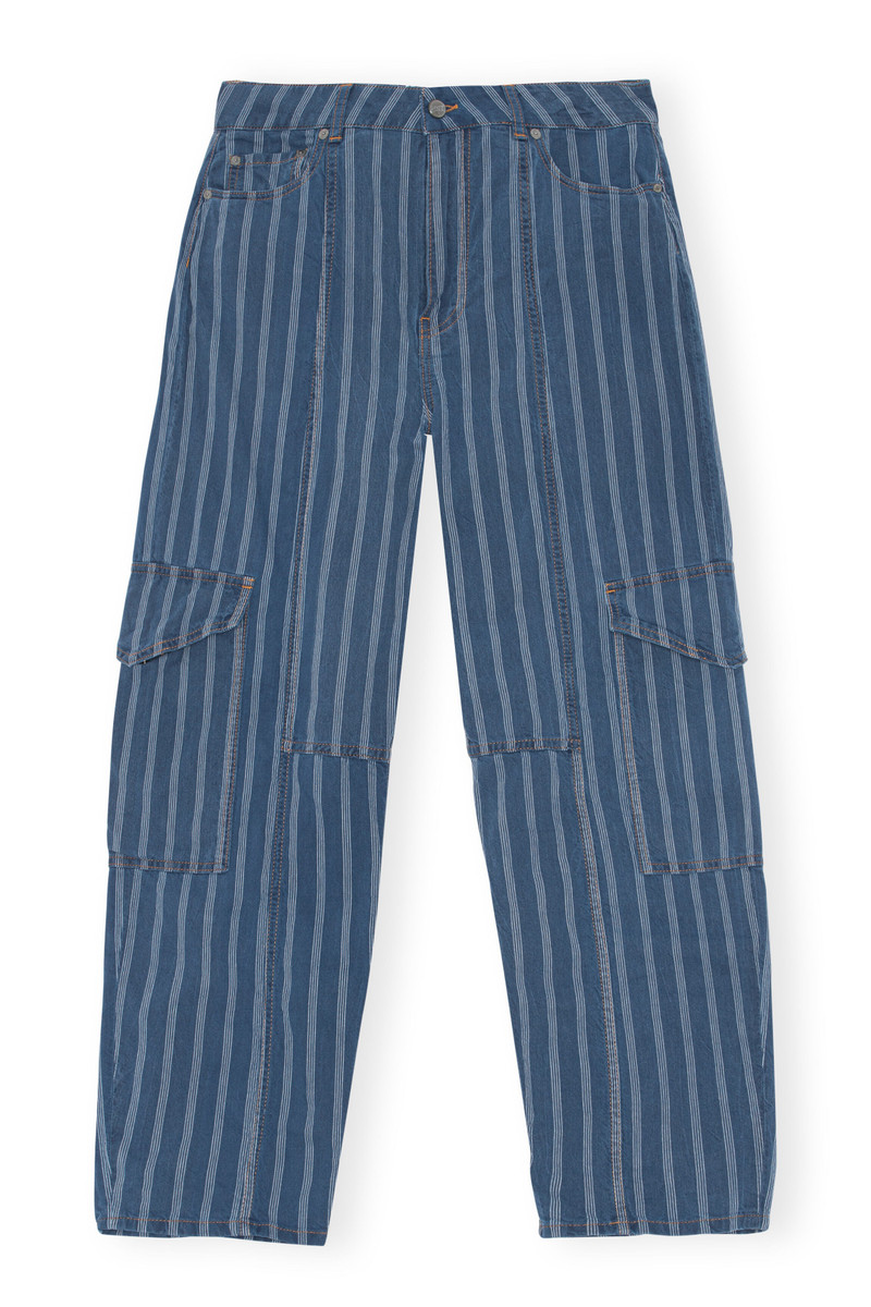 STRIPE DENIM CARGO PANTS - 1