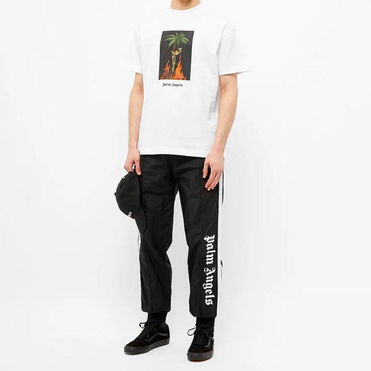 Men's PALM ANGELS Burning Skeleton Tee Flame Printing Short Sleeve White PMAA001R204130260188 - 5