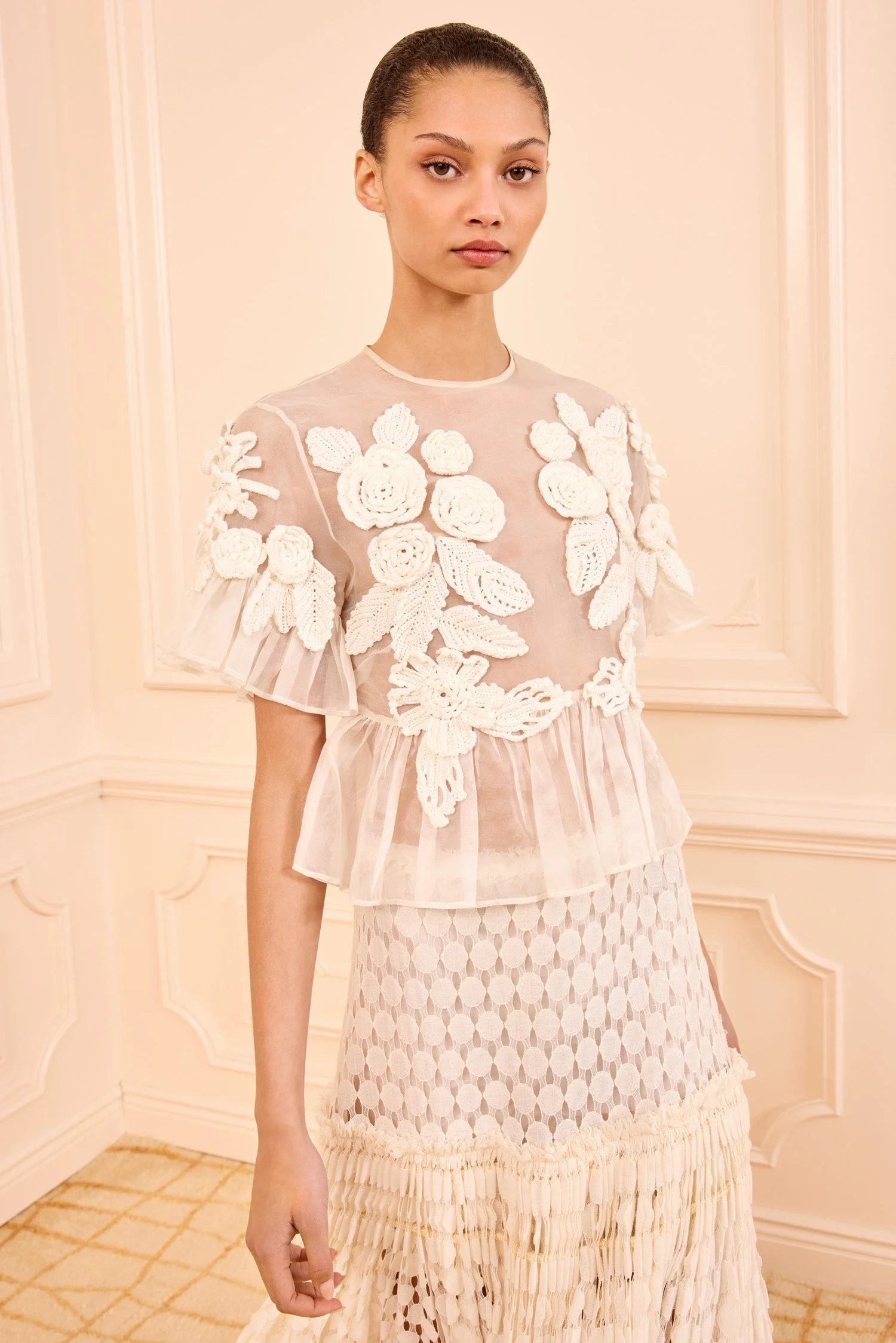 Aliya Organza Blouse with Hand Crochet - 1