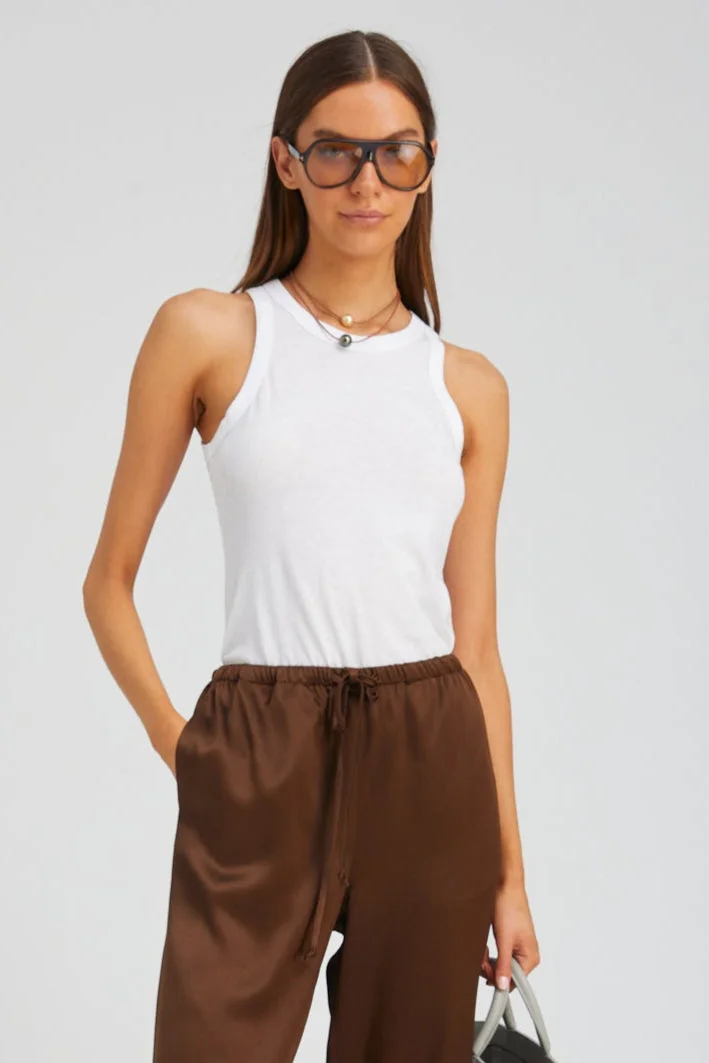 WHITE COTTON RACER TANK - 1