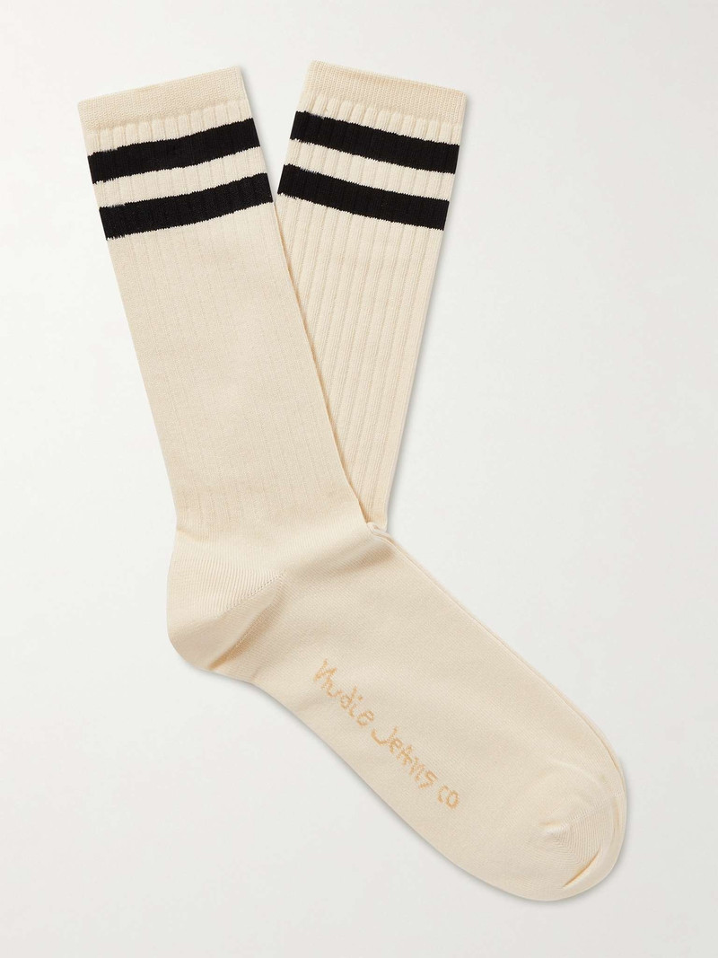 Amundsson Striped Stretch Organic Cotton-Blend Socks 1
