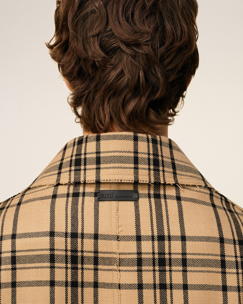BROWN WOOL CHECKED BELTED MAC 4