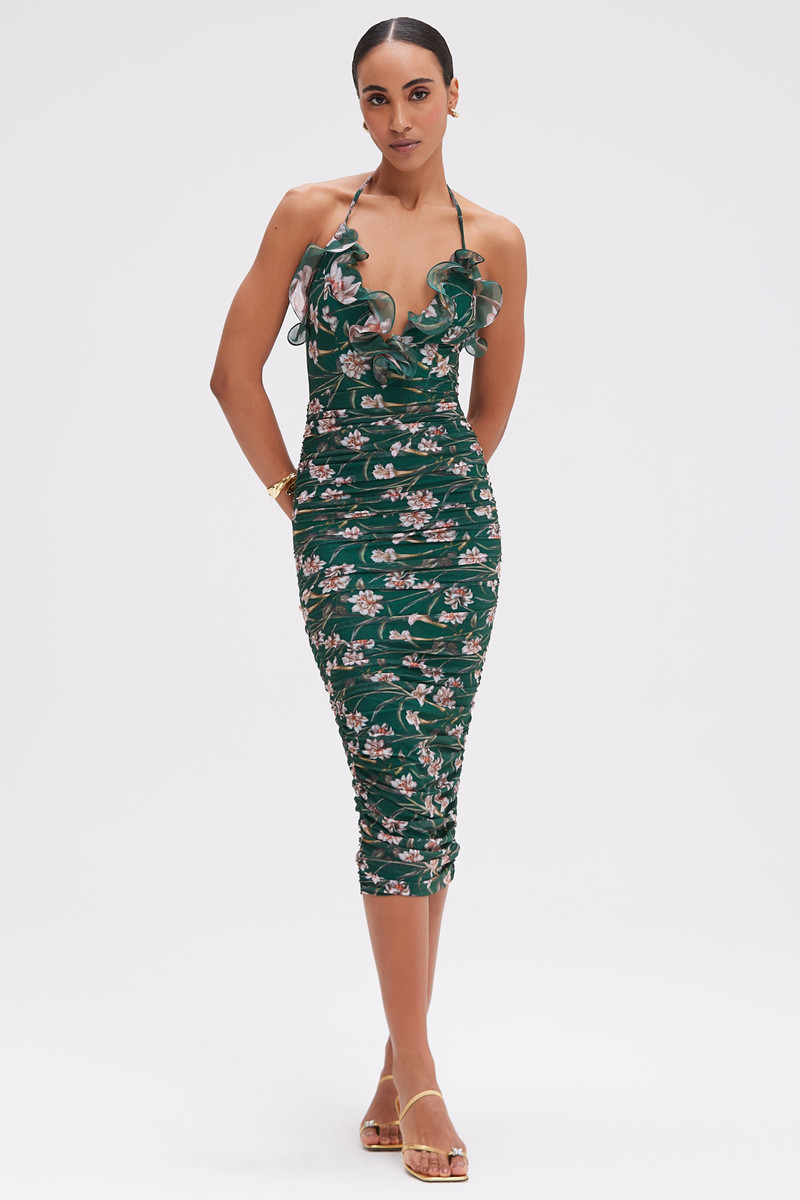 BOTANIC RETRO FLUTTER MIDI DRESS 1