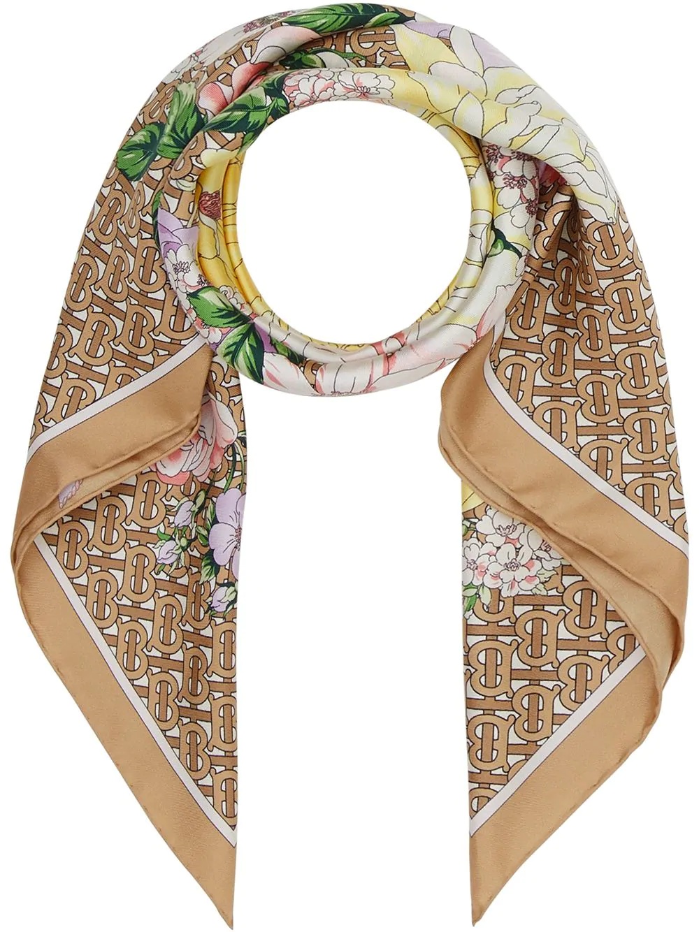 floral and monogram printed scarf - 1