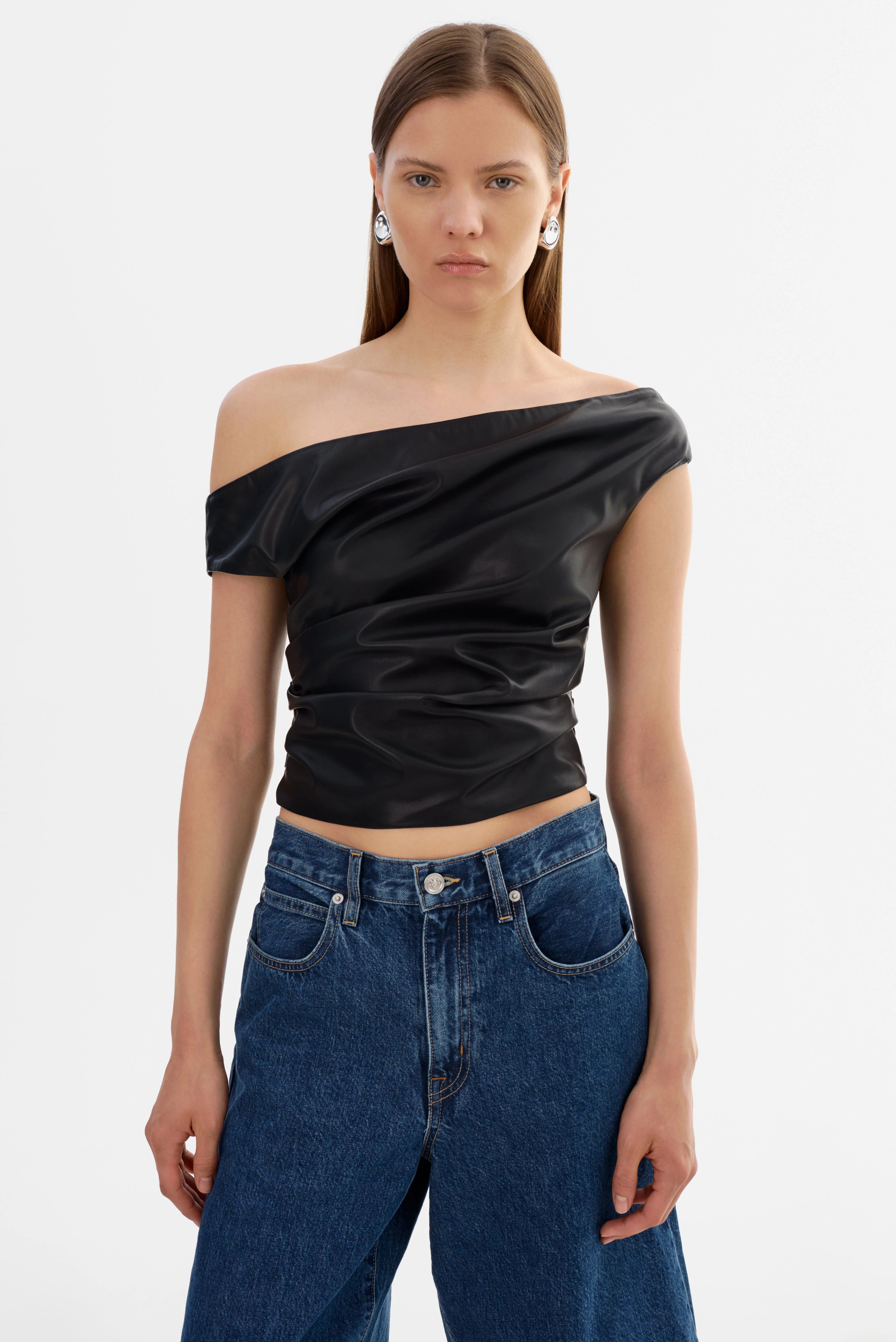 INES | Off Shoulder Faux Leather Top - 1