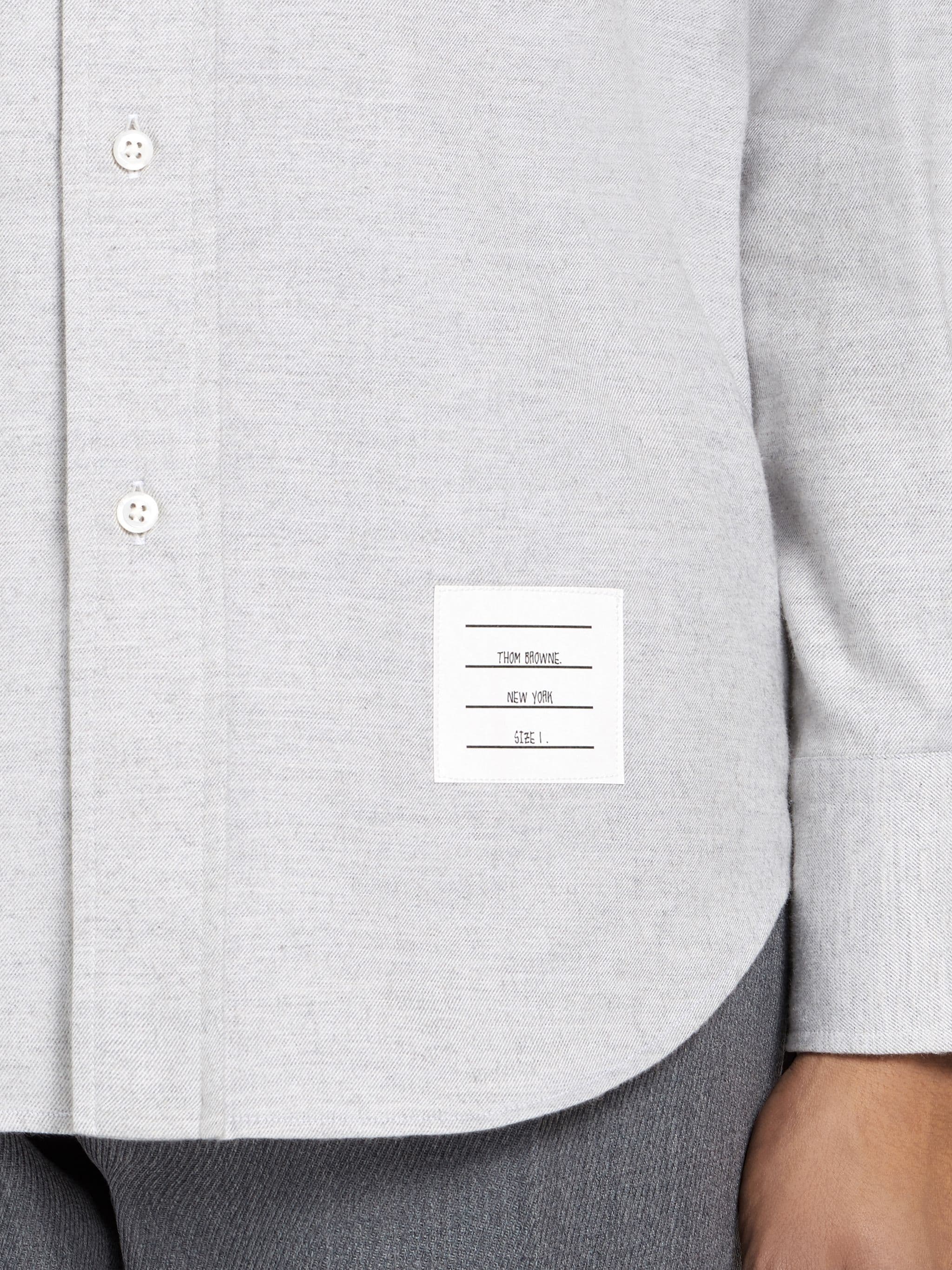 Light Grey Solid Flannel Shirting 4-bar Nametag Straight Fit Shirt - 6