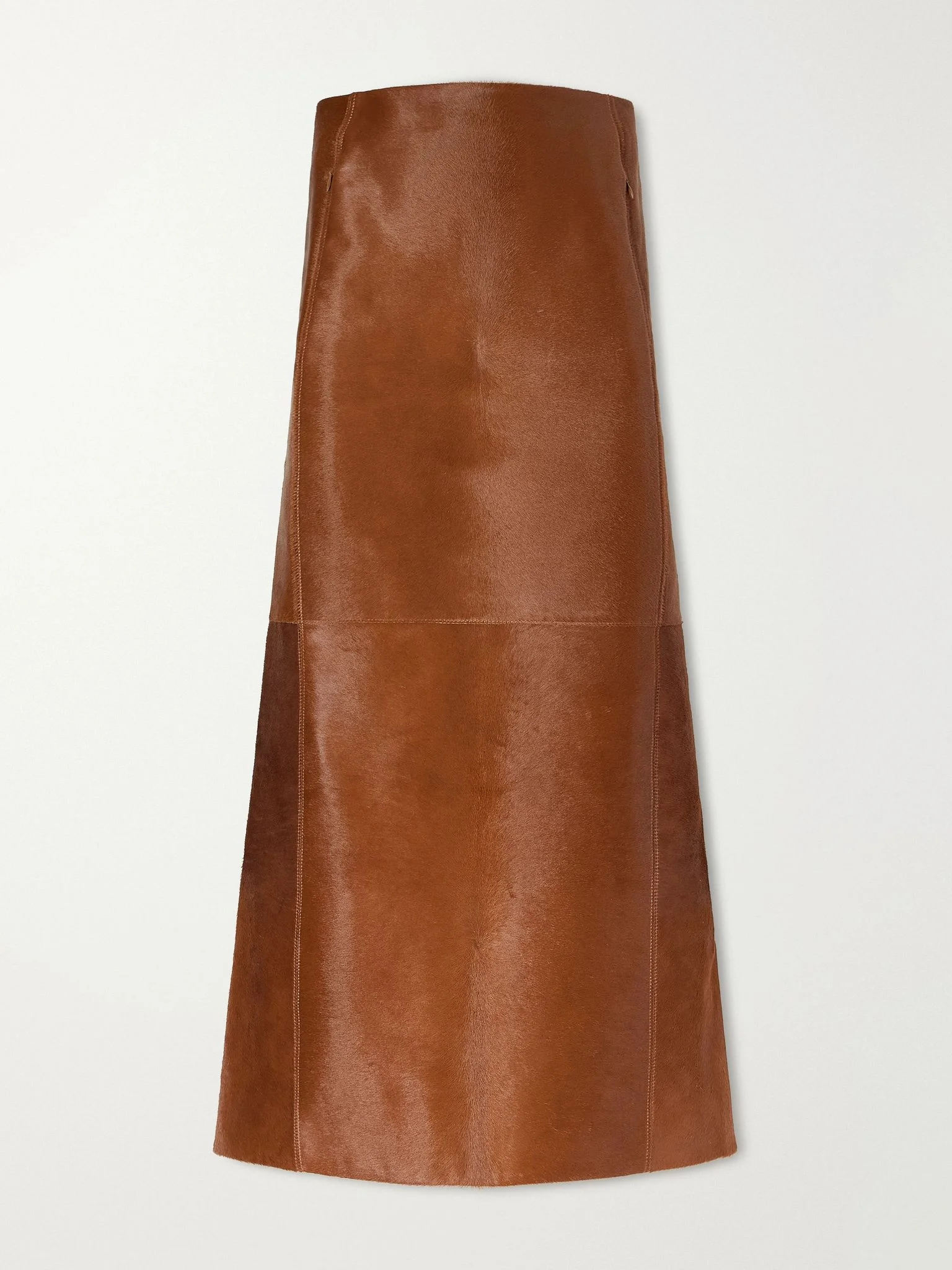 Paneled calf-hair midi skirt Brown - 1