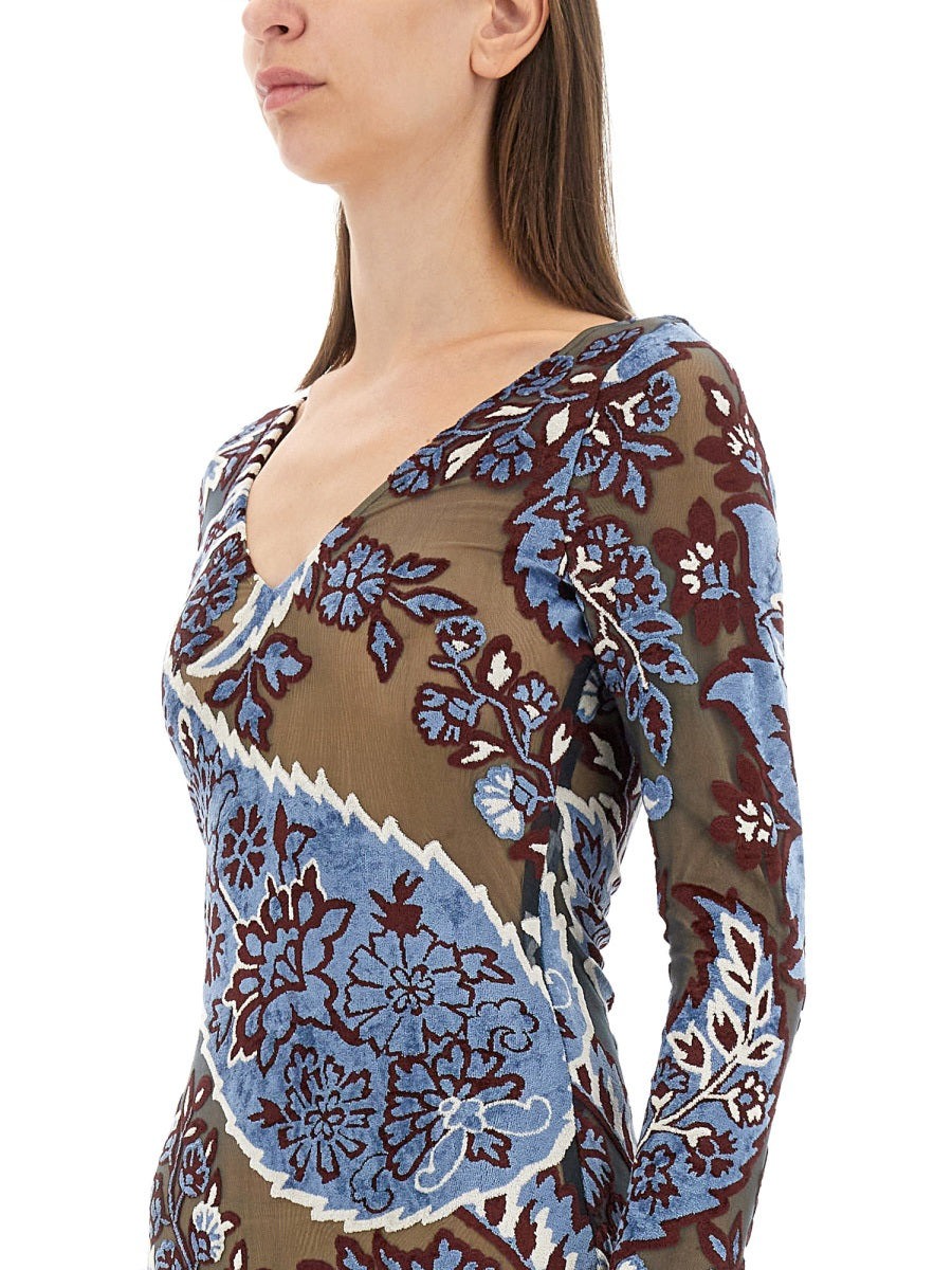 Etro Women Velvet Jacquard Tulle Dress - 4