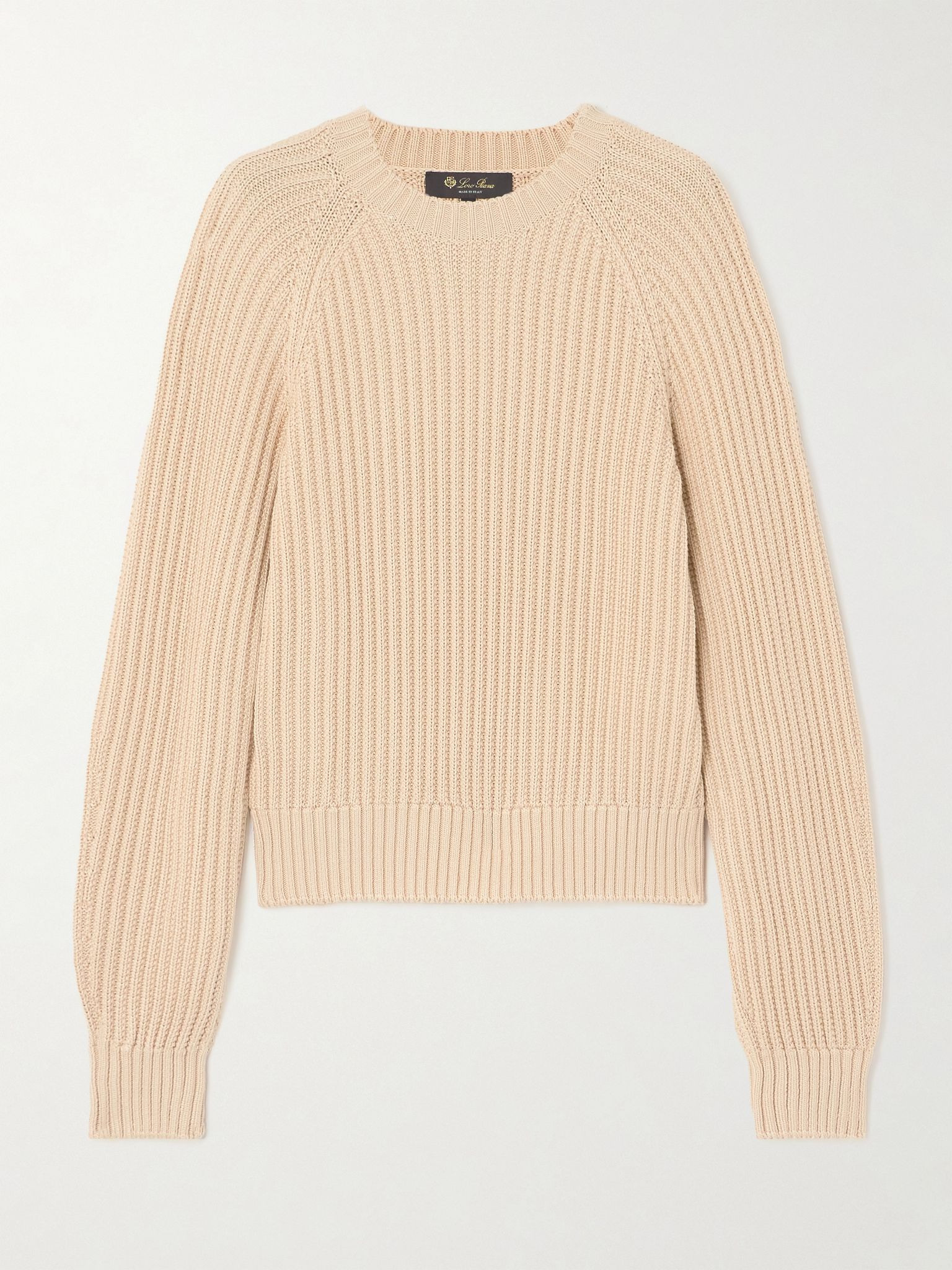 Ribbed-knit silk and cotton-blend sweater Off-white - 1