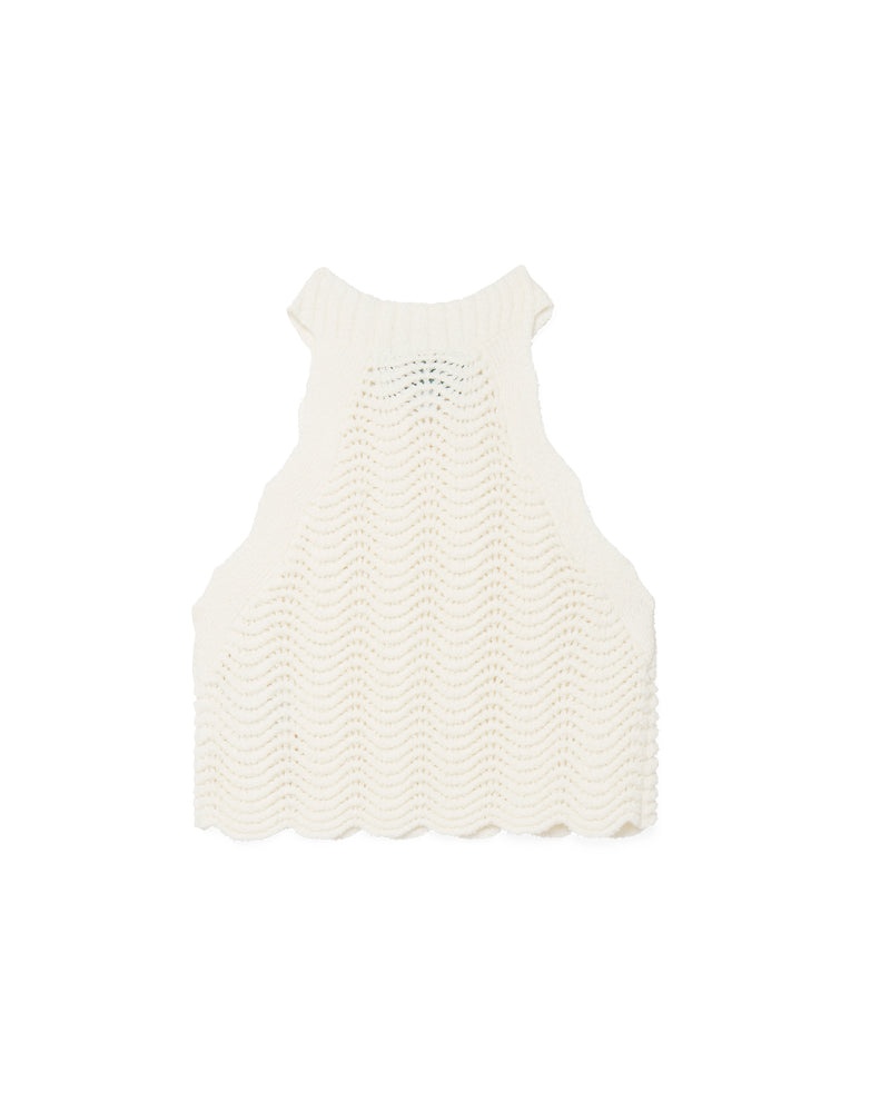 White Crochet Racer Top - 5